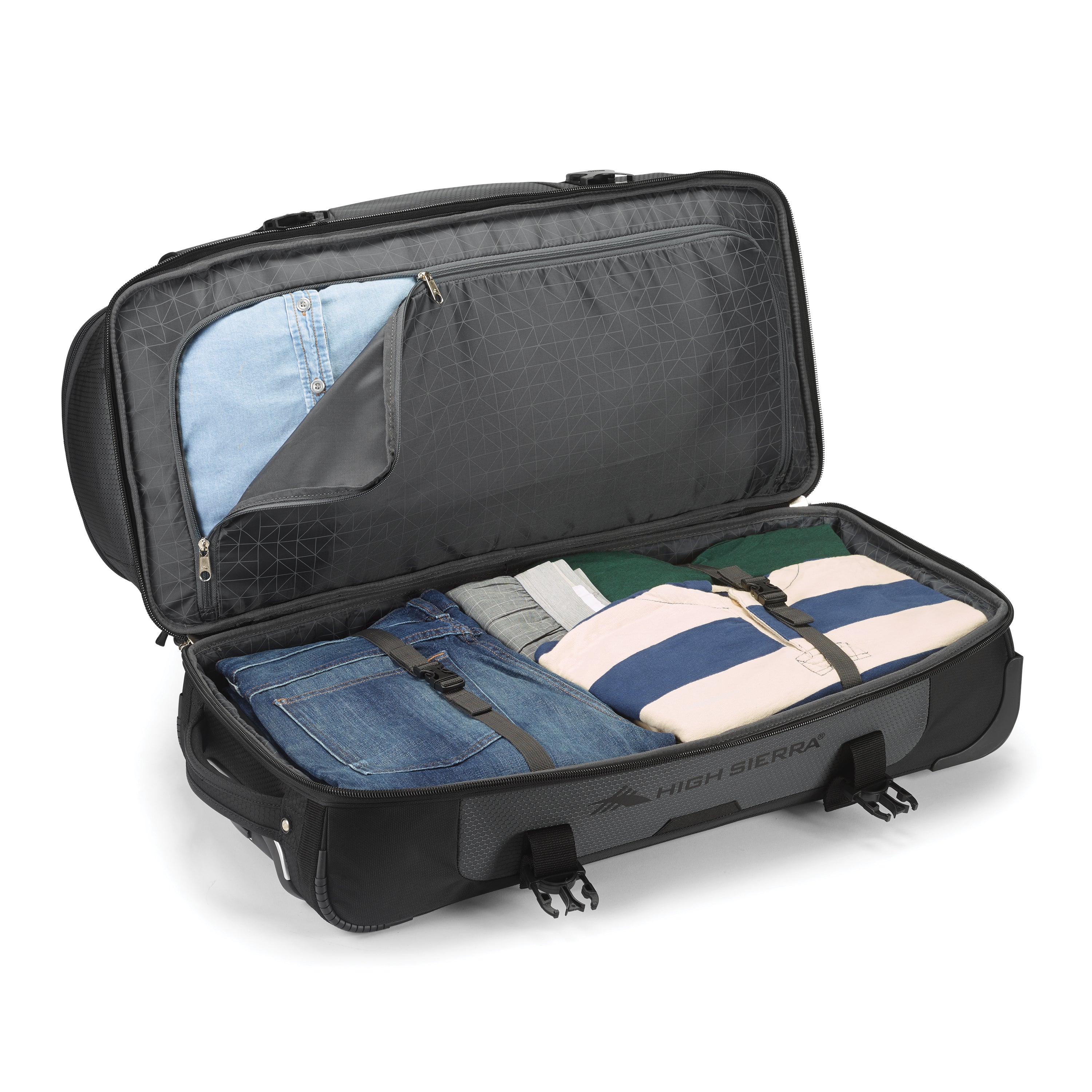 High Sierra 34-Inch Drop Bottom Duffle Bag - Waterproof Travel Duffel with Multiple Pockets for Gym, Camping & Weekend Trips