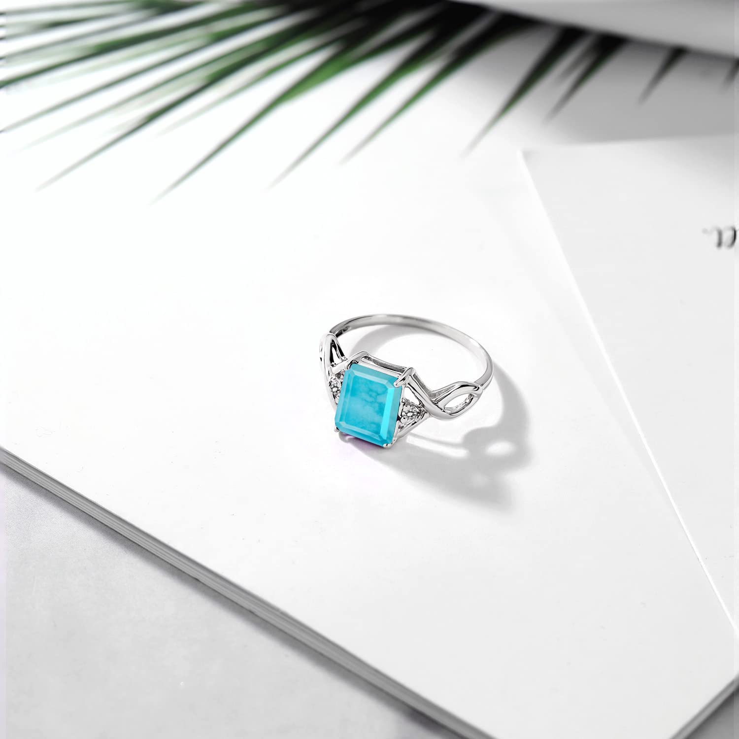 1.87 Ct Emerald Cut Green Turquoise & White Diamond Ring in 925 Sterling Silver | Elegant Jewelry for Women, Perfect for Weddings, Parties & Special Occasions