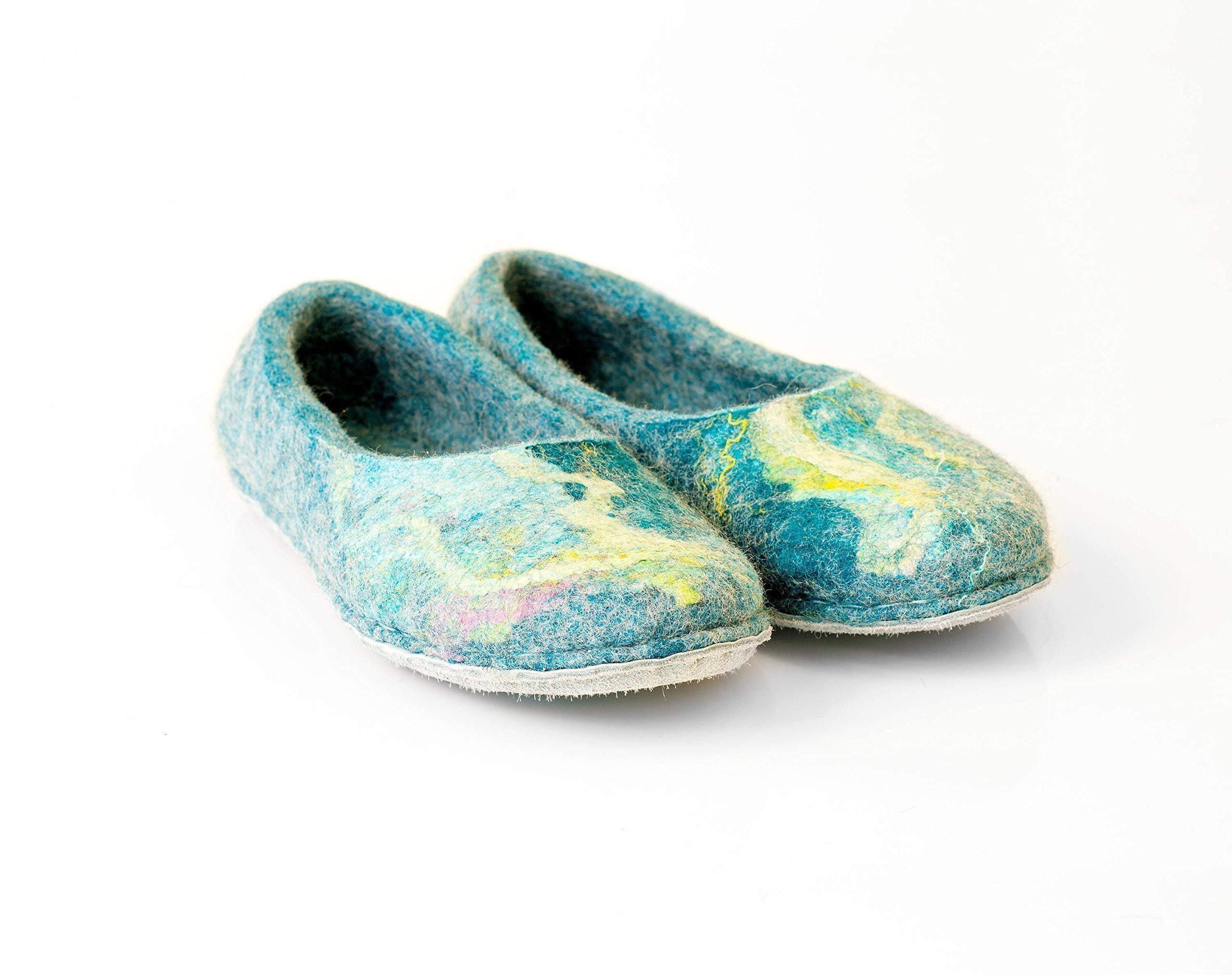 Handmade Turquoise Blue Wool Slip-On Slippers for Women - Cozy House Shoes for Relaxing at Home, Perfect Mothers Day Gift for Her