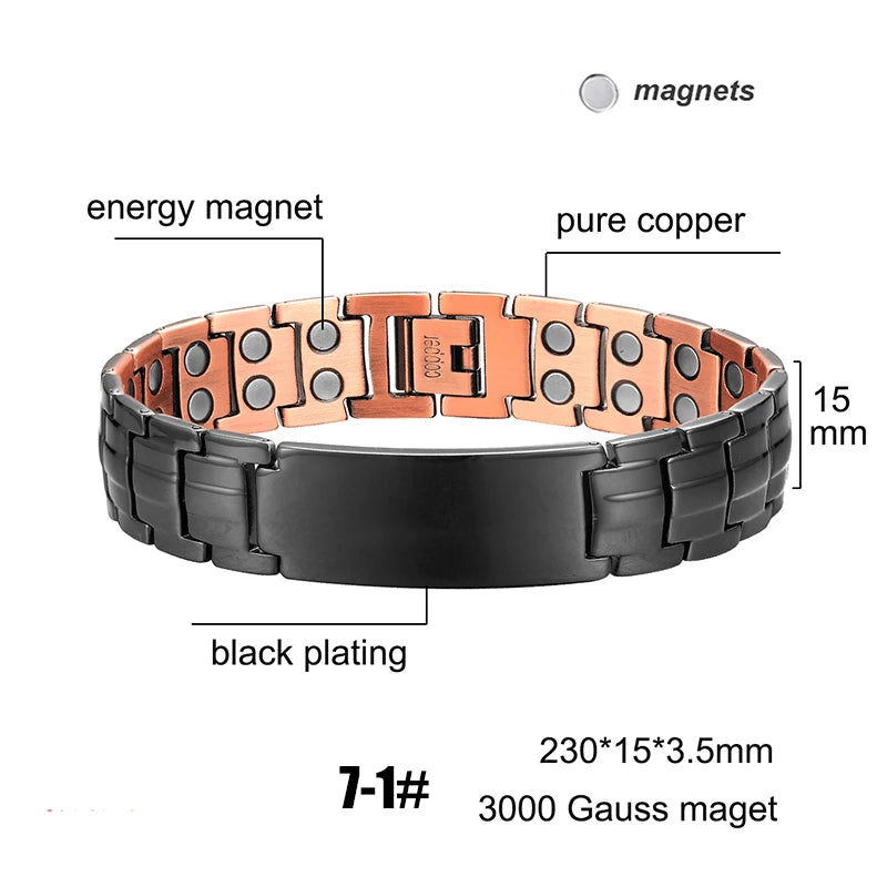 Men's Magnetic Health Bracelet - Pure Copper Energy Bracelet with Blood Pressure Magnets | Pain Relief & Improved Circulation | Perfect for Fitness, Work & Daily Wear