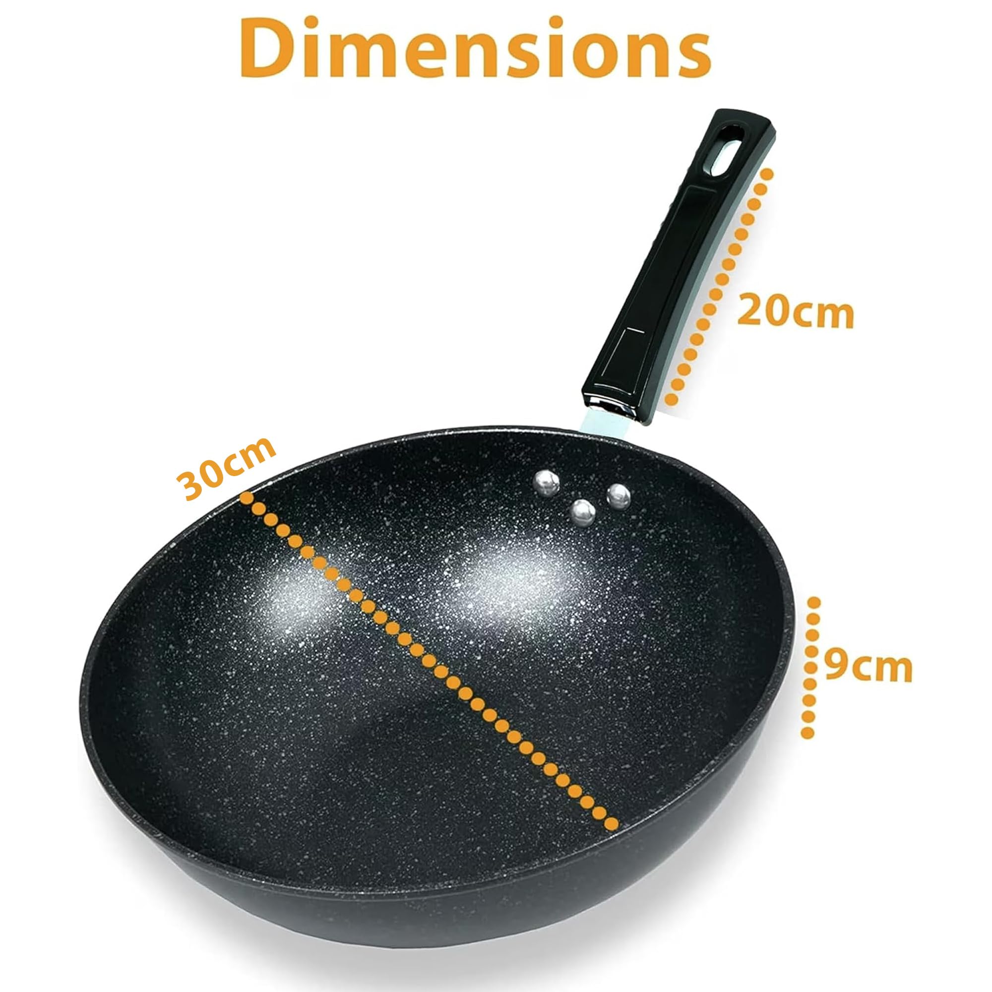 Premium ZENO 30cm Non-Stick Frying Pan - Granite Coated Induction Wok Pan for Gas, Electric & Induction Cooktops - Omelette & Stir Fry Pan - Perfect for Home Cooking, Restaurant Use & Camping Meals
