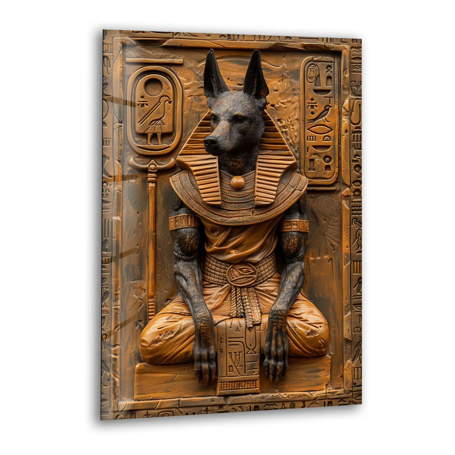 Ancient Egyptian Dog Glass Wall Art - Handmade Egyptian Decor for Home & Office - Perfect for Living Room, Bedroom, or Gift