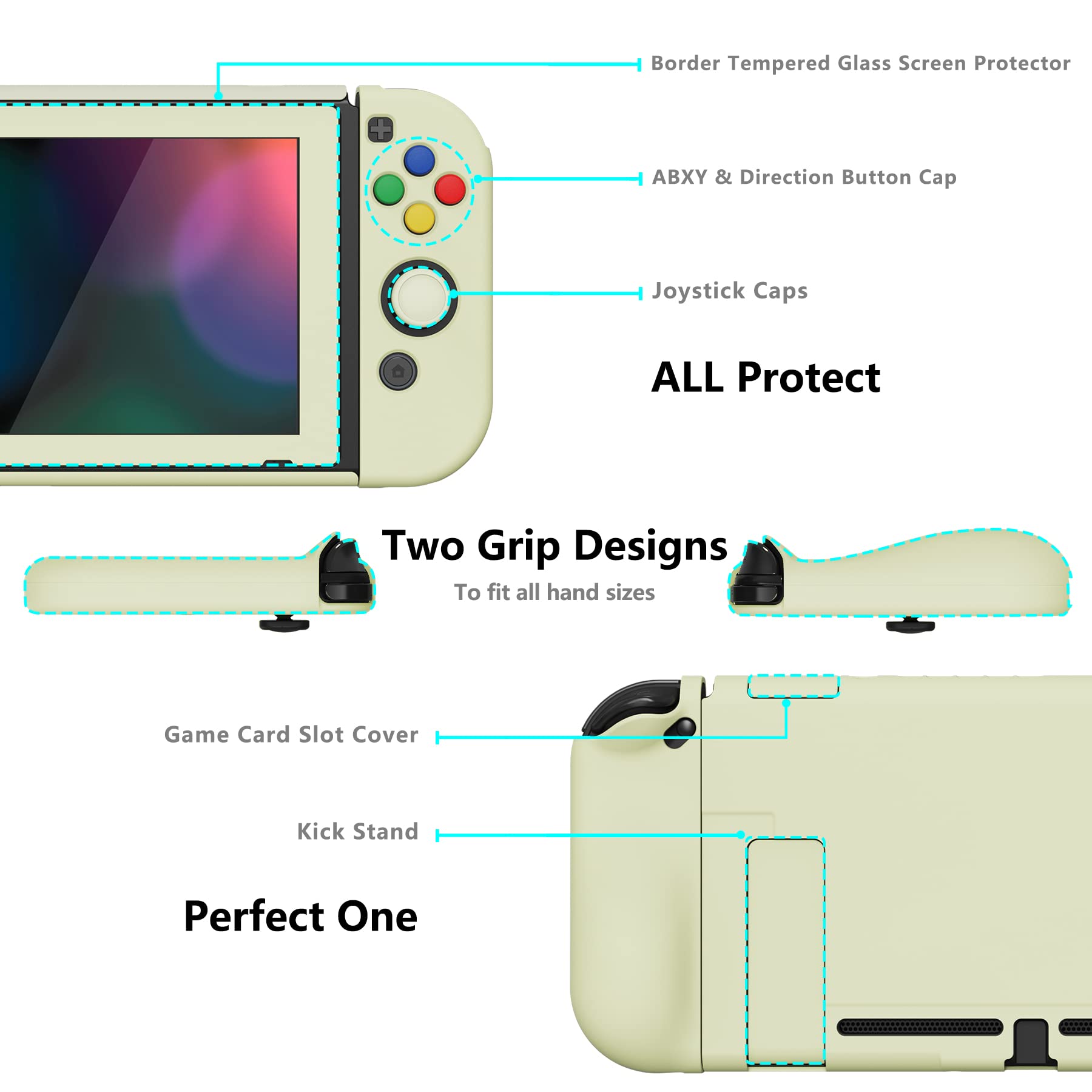 PlayVital AlterGrips Ergonomic Controller Grips for Nintendo Switch - 2 Interchangeable Dockable Protective Cases with Screen Protector & Thumb Grip Caps (Antique Yellow) | Enhanced Comfort for Gaming & Travel Protection