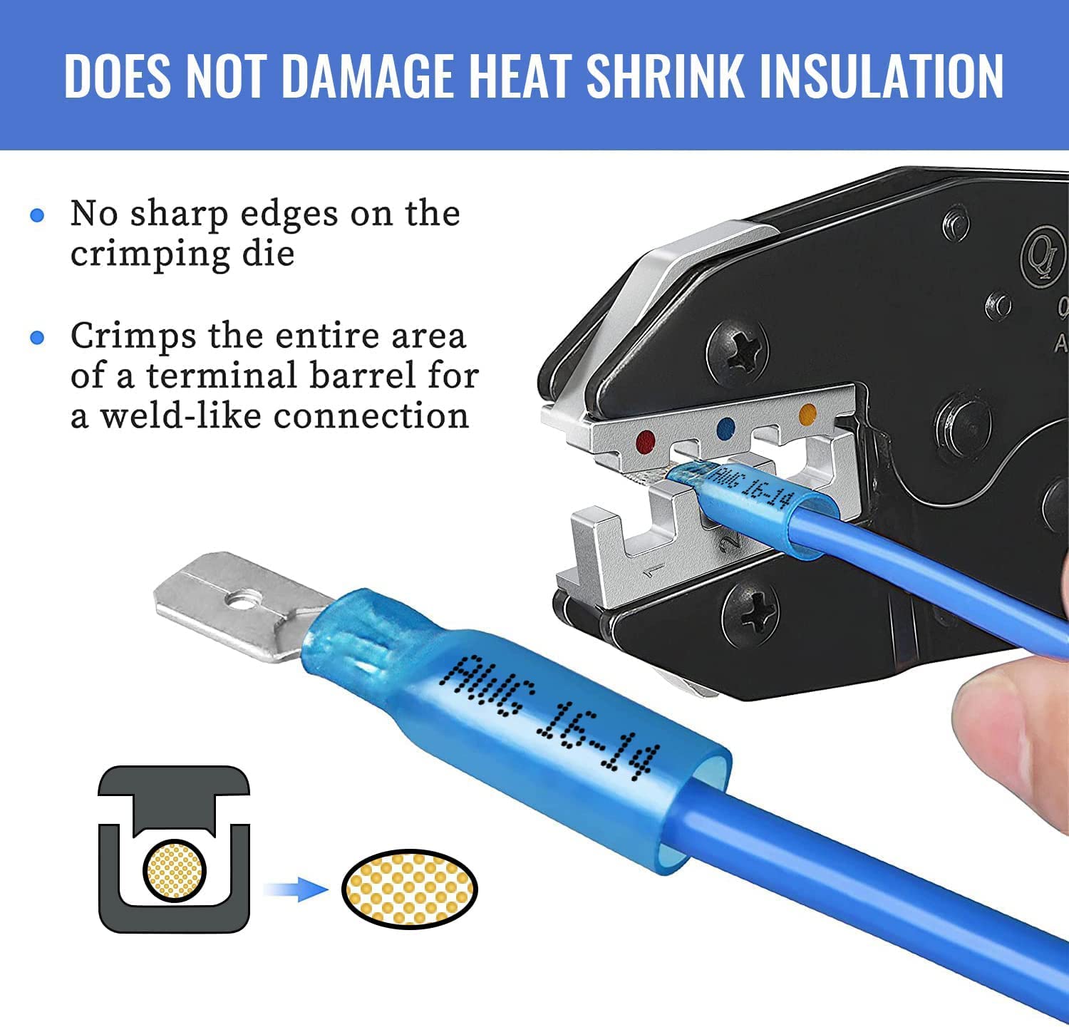 Qibaok Ratcheting Wire Crimper Tool for Heat Shrink Connectors - 250pcs Heat Shrink Wire Connectors Included (AWG 20-10) - Perfect for Electrical Wiring, Automotive Repairs & DIY Projects