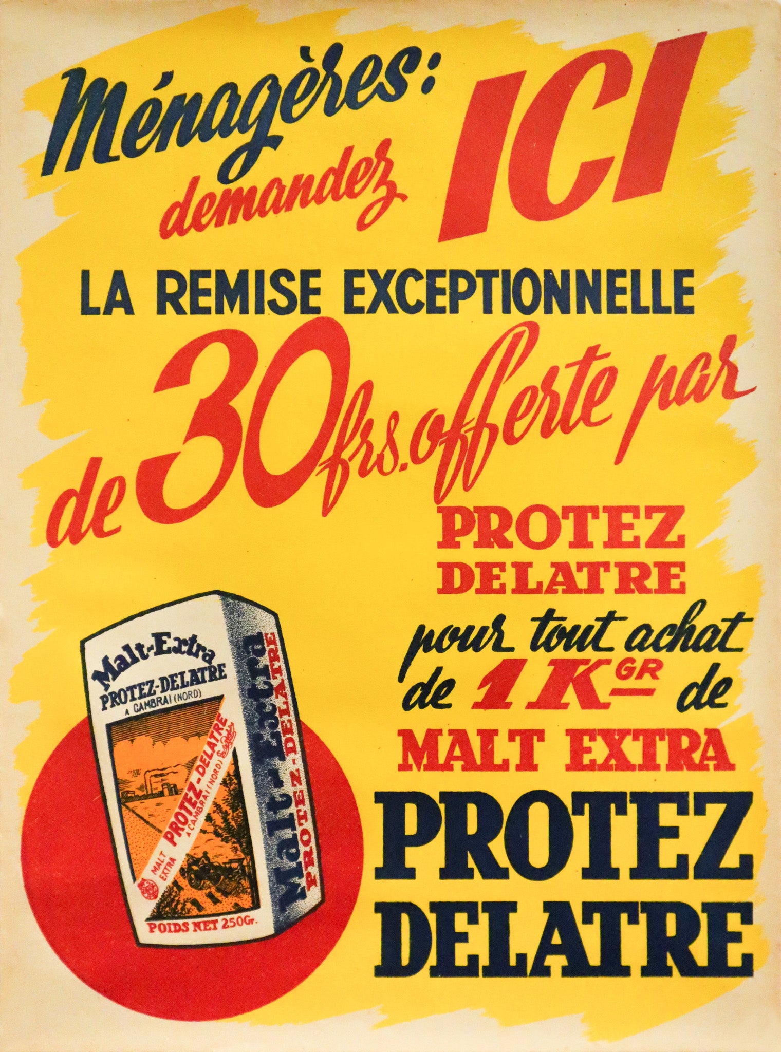 Vintage 1920s French Advertising Poster - Protez Delatre White Packaging - Perfect for Home Decor, Office Wall Art & Retro Collection Display