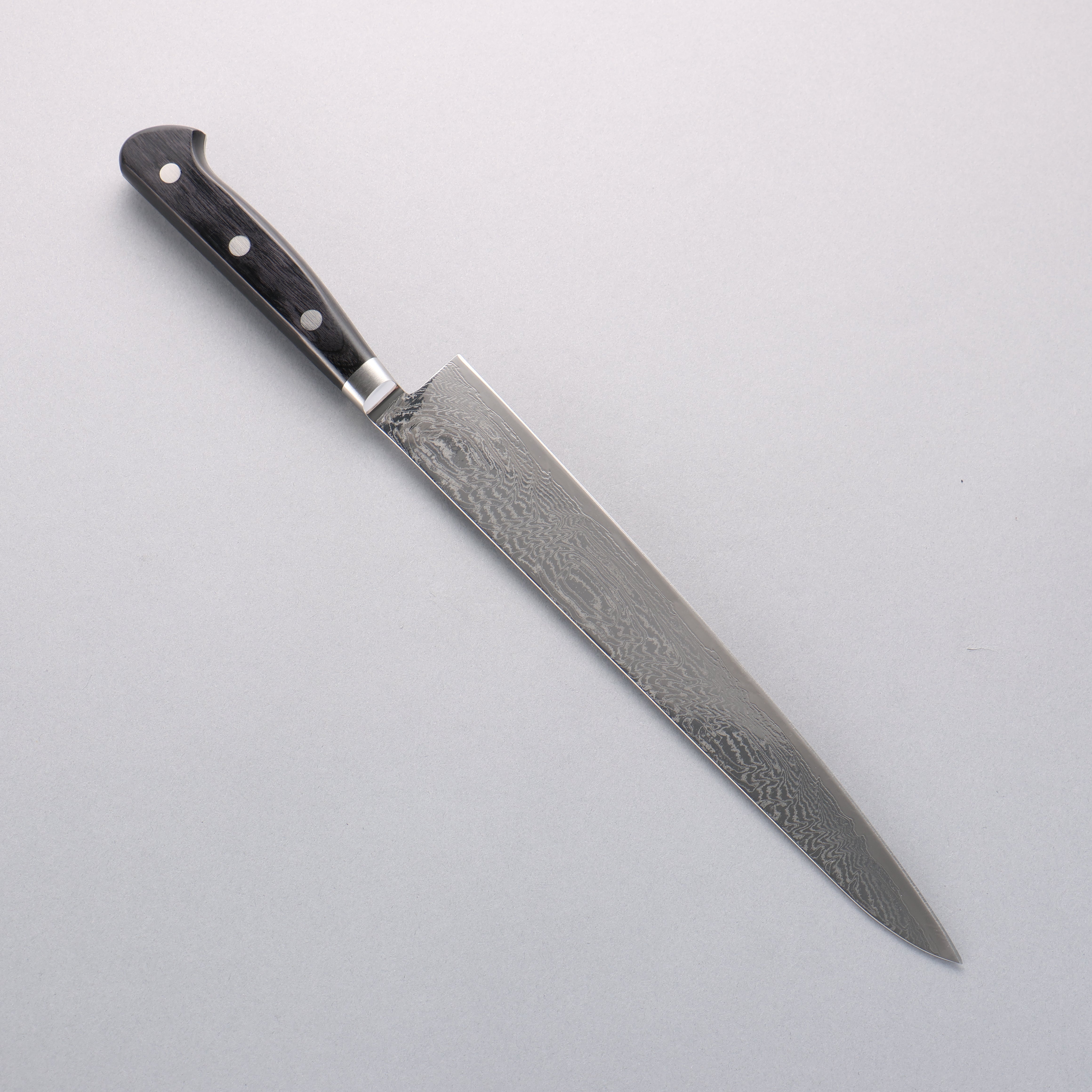 Premium Seisuke Nami AUS10 Damascus Sujihiki Knife 240mm - Mirror Polished Blade with Black Pakkawood Handle - Perfect for Sushi, Sashimi & Meat Slicing