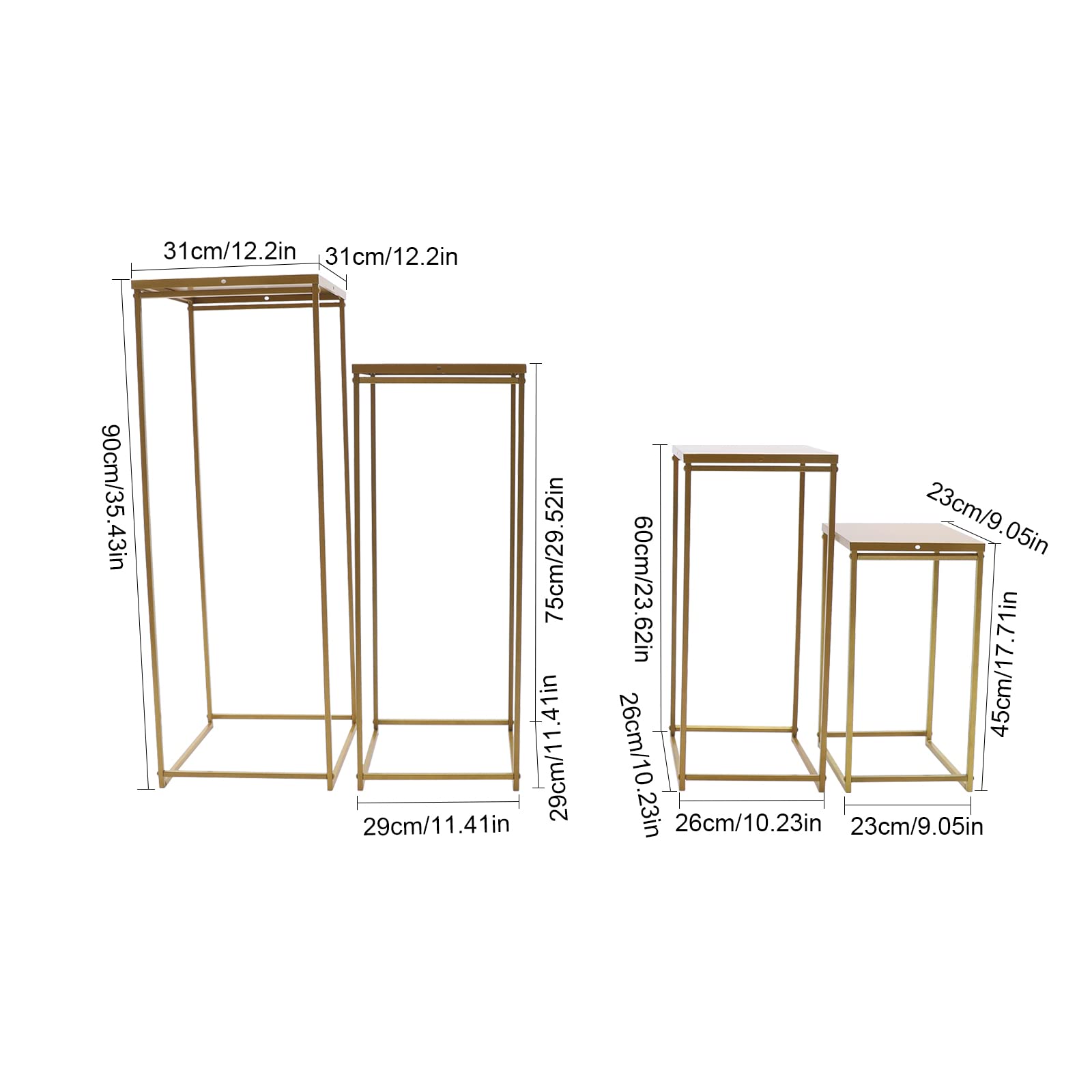 LOYALHEARTDY Golden Geometric Wedding Flower Stand - 4-Piece Metal Vase Column Set (1.47/1.96/2.46/2.95Ft) for Wedding Centerpieces, Home Decor & Party Table Displays - Perfect for Ceremonies, Receptions and Event Decorations