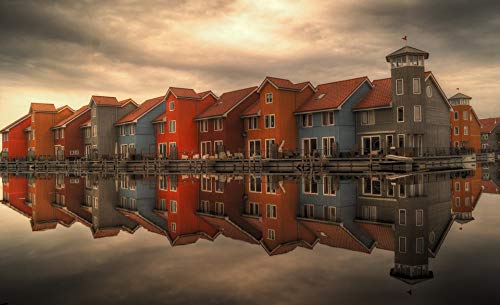 20x30 Inch Laminated Poster - Vibrant Row Houses Reflection Art Print for Wall Decor | Perfect for Living Room, Bedroom & Office | Fits Standard Frames
