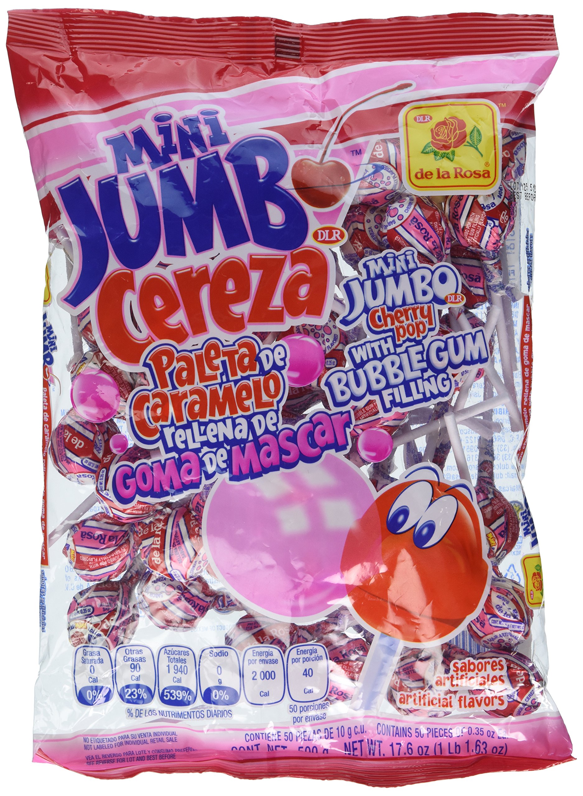 Mini Jumbo Cereza Lollipop with Bubble Gum Filling - Authentic Mexican Cherry Candy (50 Count) - Perfect for Parties, Pinatas & Sweet Treats