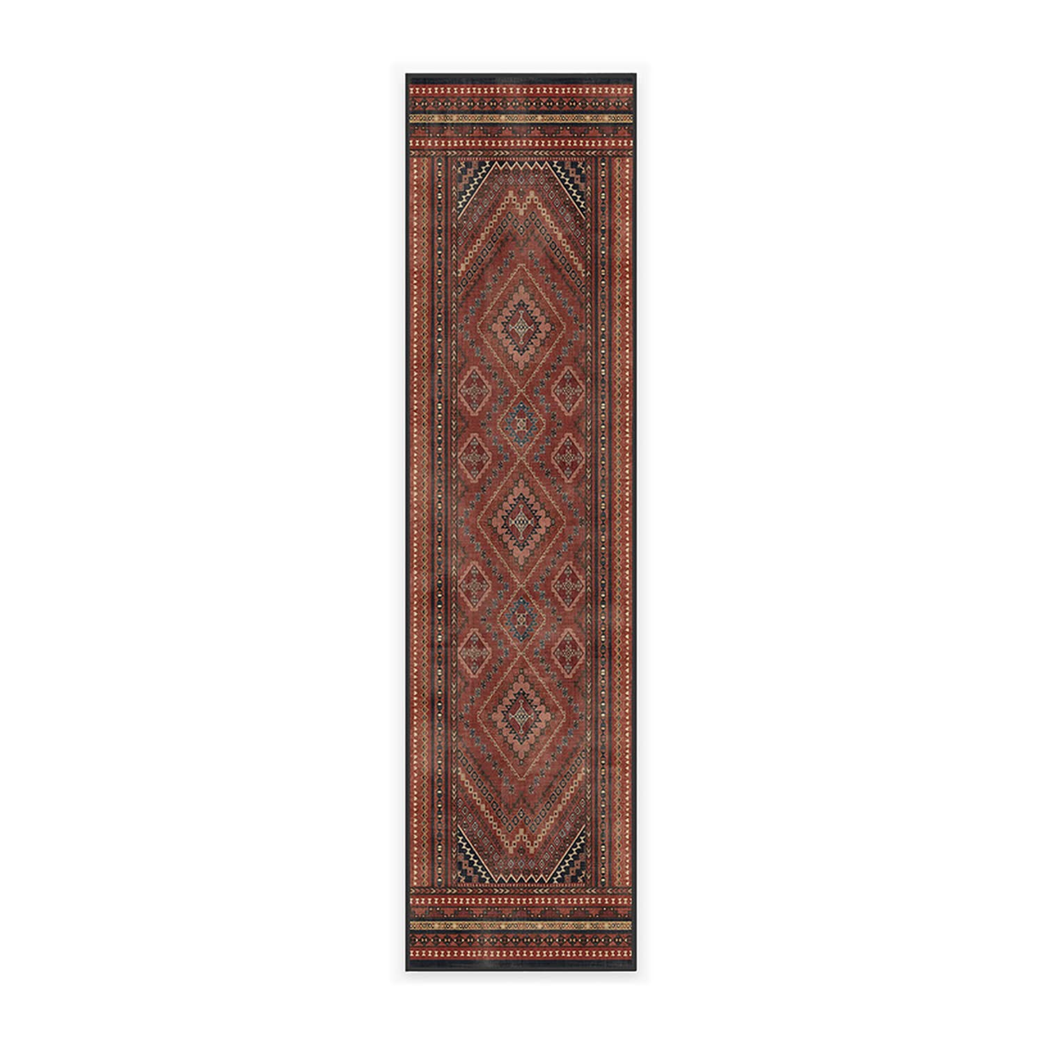 Ruggable Washable 2x10 Runner Rug - Kaden Amber Red Vintage Design | Non-Slip Kitchen Rug, Hallway Runner, Entryway Carpet for Living Room, Bedroom & Office | Easy Clean Home Decor for High Traffic Areas