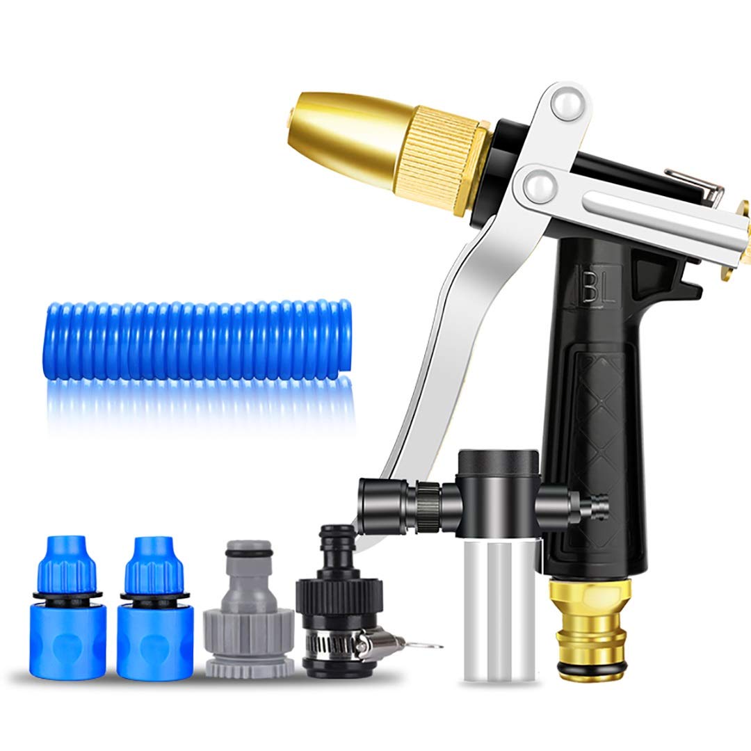 MYHFEQ Coil Garden Hose - Ultra Light & Portable EVA Retractable Water Hose with High Pressure Spray Gun, Leak-Proof Connectors & Foam Pot (10m/33ft) - Perfect for Lawn Watering, Car Washing & Outdoor Cleaning