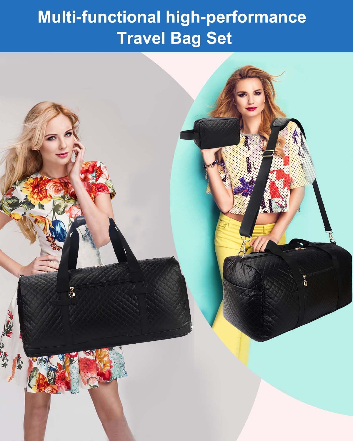 Women's Travel Duffel Bag with Toiletry Pouch & Shoe Compartment - Waterproof Weekender Carry On for Business Trips, Gym, Sports & Hospital Visits - Perfect Overnight Bag for Workouts, Travel & Weekend Getaways