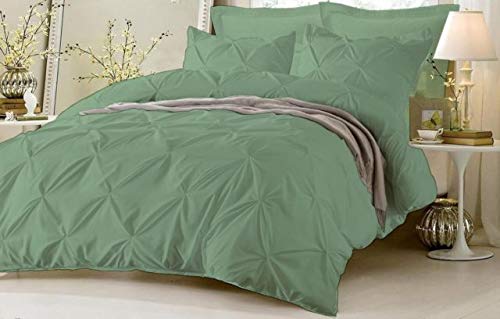 Premium 500 TC Pintuck Design Cotton Duvet Set King/Cal-King - Olive Green 3-Piece Bedding Set for Luxurious Comfort & Better Sleep - Perfect for Master Bedrooms, Guest Rooms & Cozy Retreats