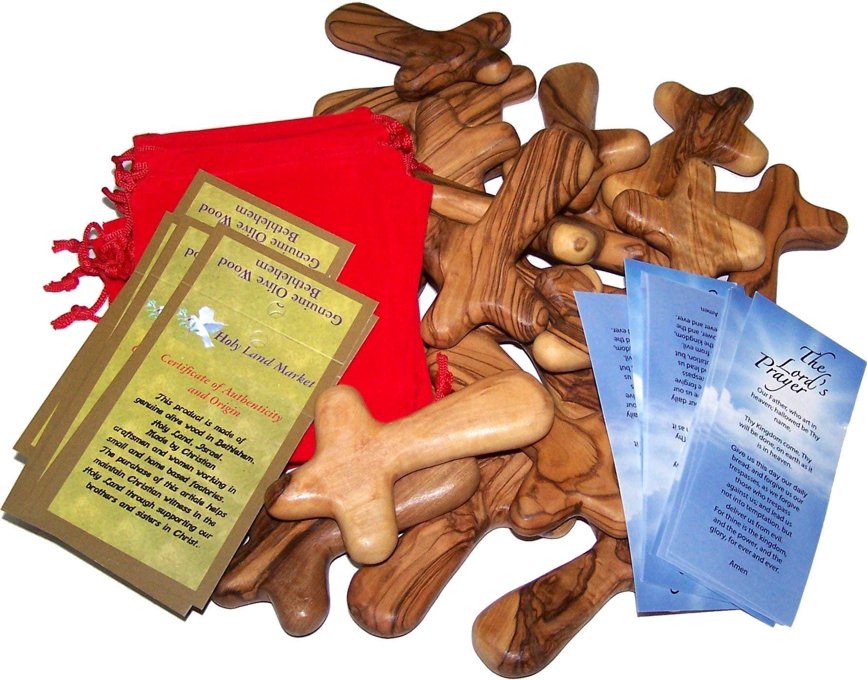 25 Pack Olive Wood Comfort Crosses - Religious Holding Crosses with Gift Bags for Prayer, Meditation & Spiritual Gifts - Perfect for Church, Home Decor & Christian Gifts