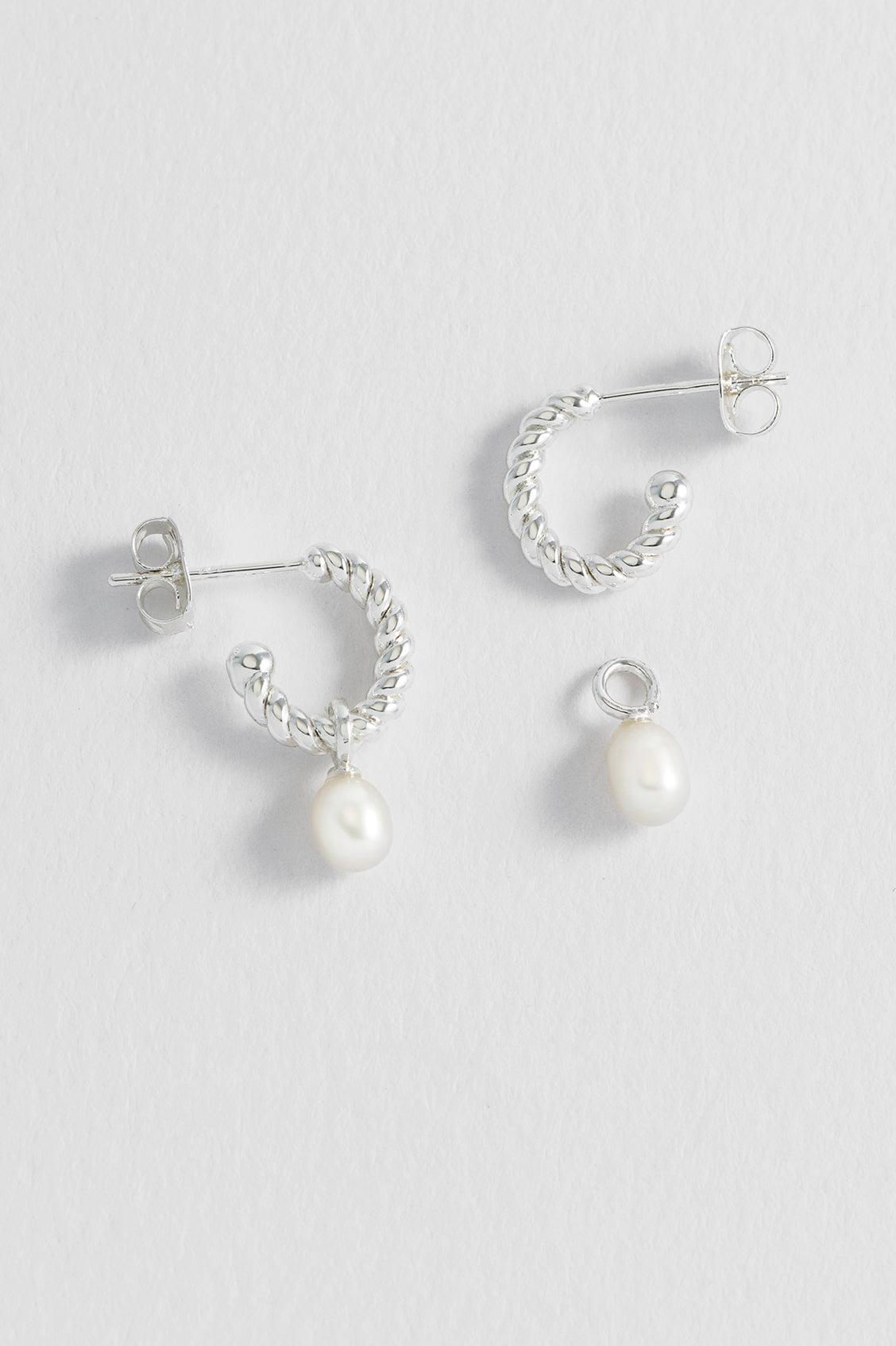 Elegant Pearl Drop and Twist Hoop Earrings for Women - Sterling Silver Dangle Earrings for Party, Wedding & Everyday Wear