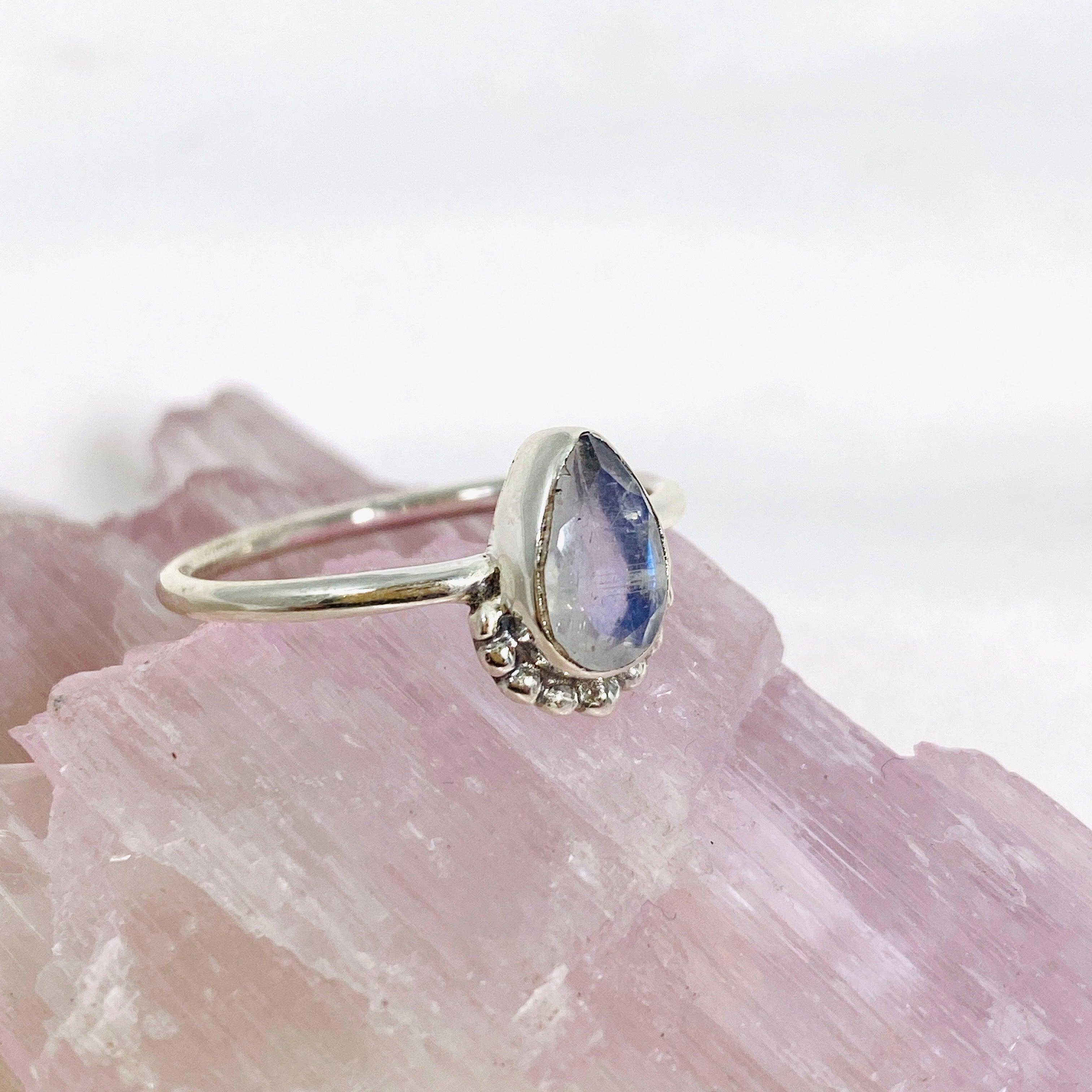 Moonstone Teardrop Faceted Fine Band Ring R3800 MS - Elegant Dainty Jewelry for Women, Perfect for Weddings, Anniversaries & Special Occasions