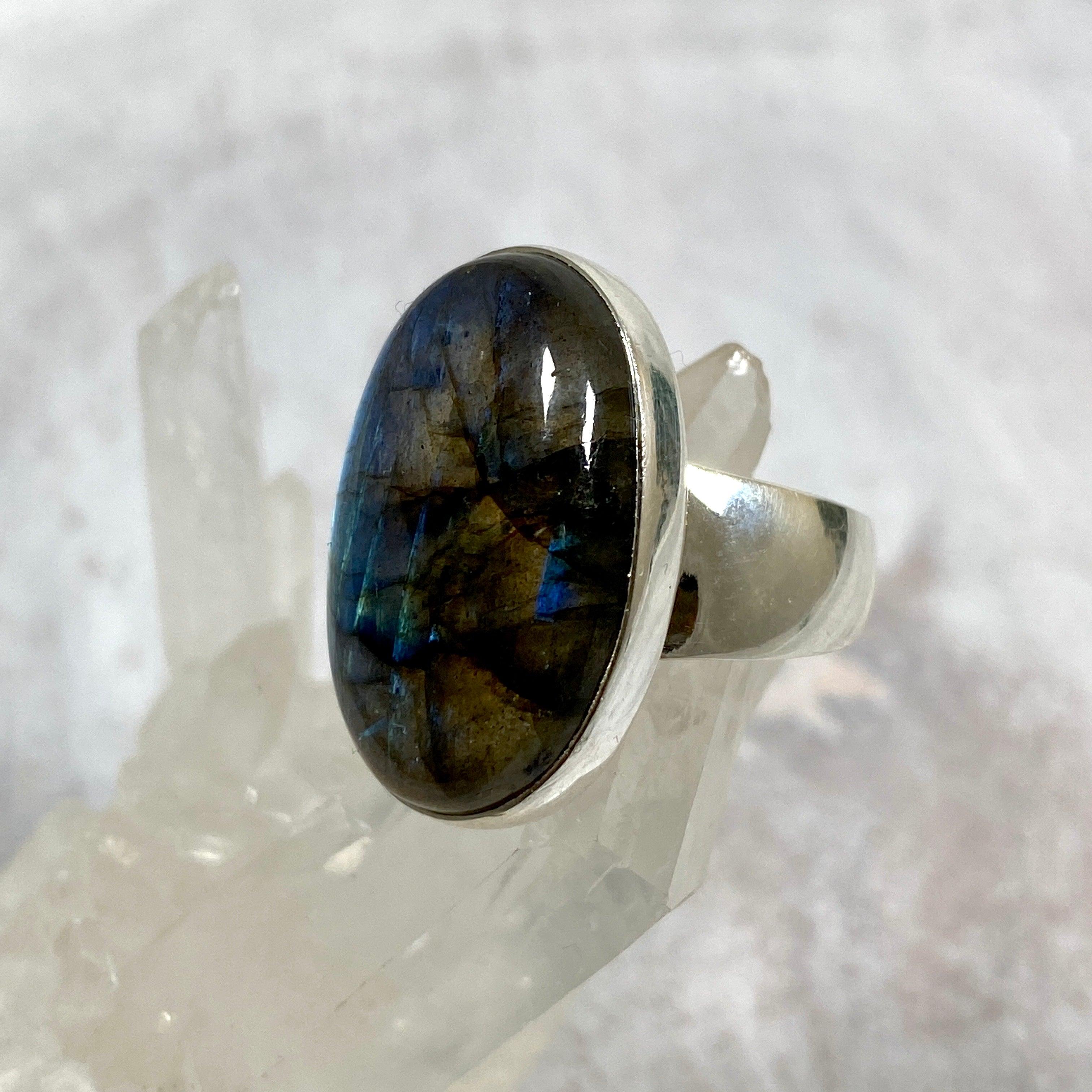 Labradorite Oval Cabochon Ring - Size 9 - KRGJ2751 - Elegant Handmade Jewelry for Women, Perfect for Everyday Wear & Special Occasions