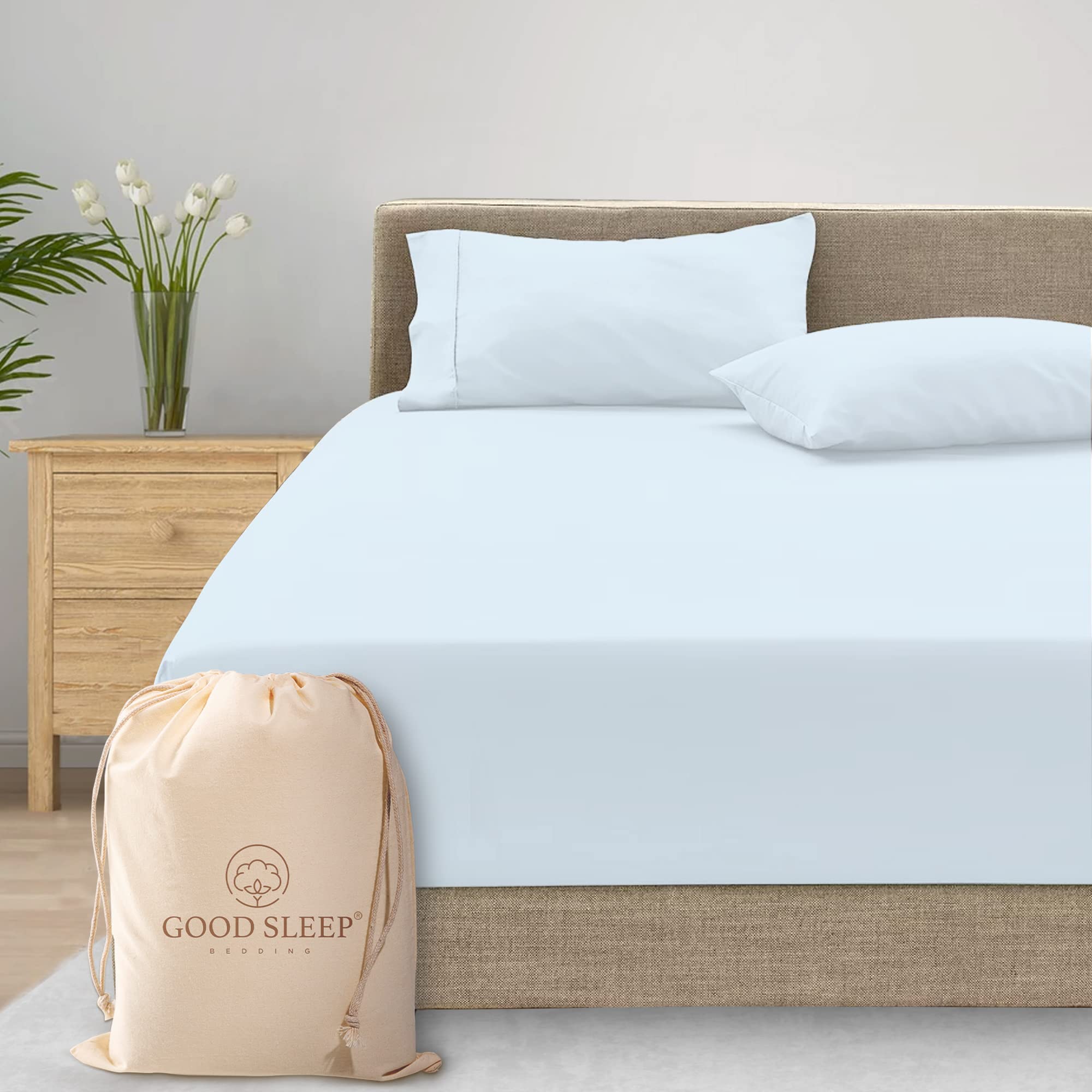800 Thread Count Egyptian Cotton Full Fitted Sheet Only - Light Blue Luxury Deep Pocket (16