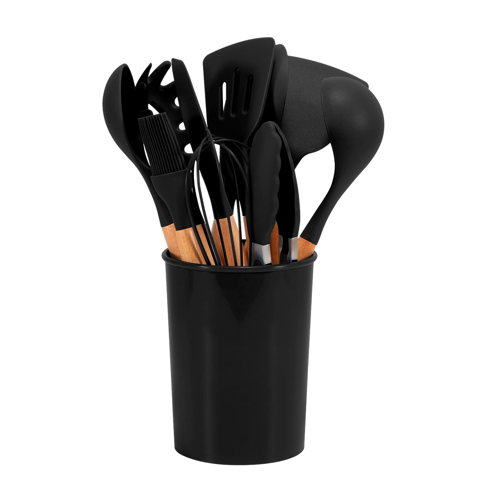 12-Piece Wooden Handle Silicone Kitchen Utensil Set - Non-Stick, Heat Resistant Cooking Tools (Blue) - Perfect for Baking, Frying & Everyday Cooking