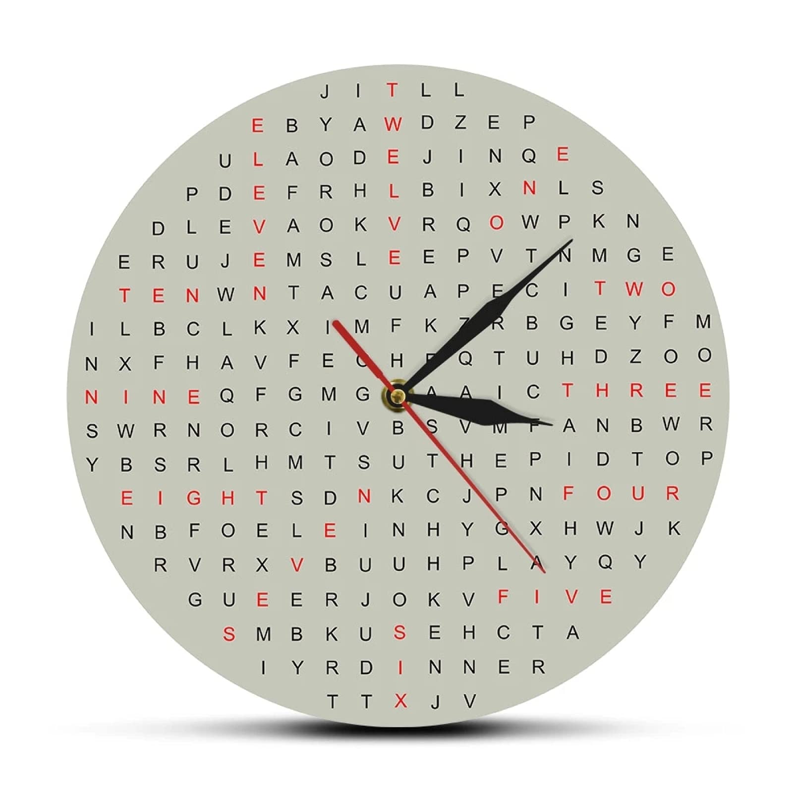 Silent Non-Ticking Word Search Wall Clock - Unique Crossword Puzzle Wall Decor for Word Lovers - Perfect for Living Room, Office & Game Room Decor