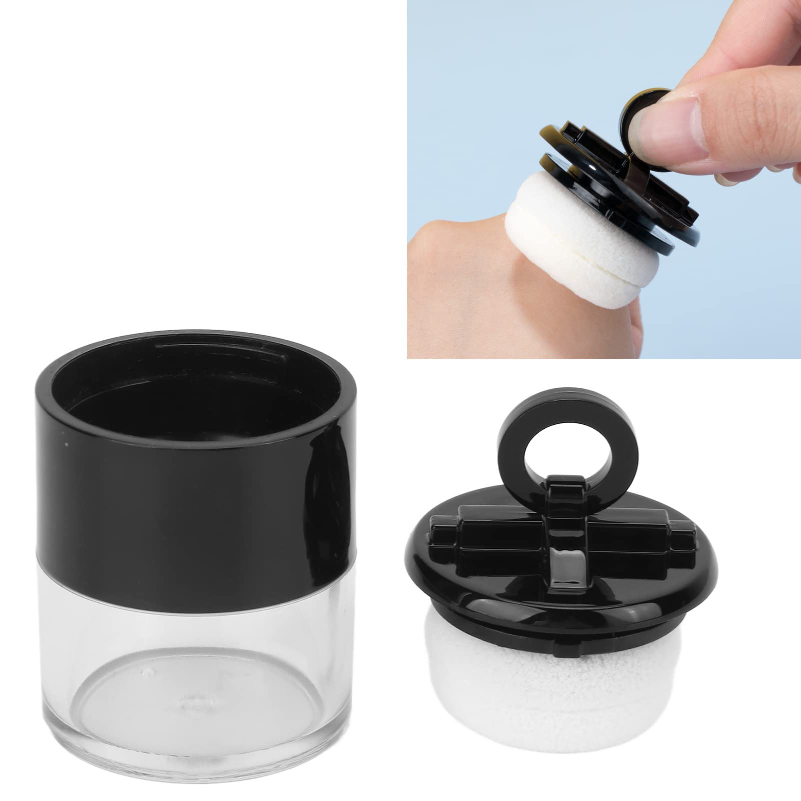 10g/0.34oz Black Refillable Empty Powder Case with Puff & Sifter - Mini Loose Powder Container for Makeup, Blush, Finishing Powder | DIY Cosmetic Storage & Travel-Friendly Compact