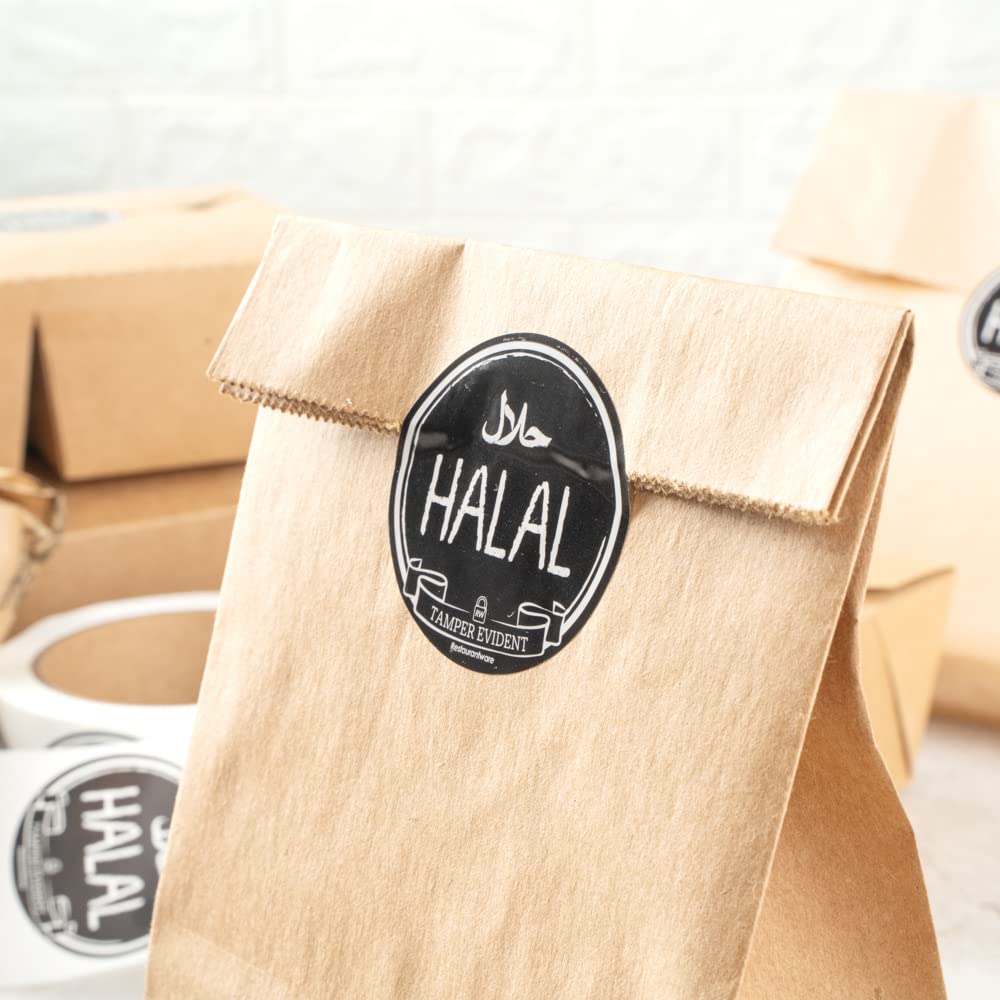 Restaurantware Label Tek 2 Inch Tamper-Evident Stickers for Halal Food - 500 Rolled Tamper Seal Stickers with Chalkboard Design, Black with White Font - Ideal for Safe Food Delivery, Takeout Containers & Plastic To-Go Packaging