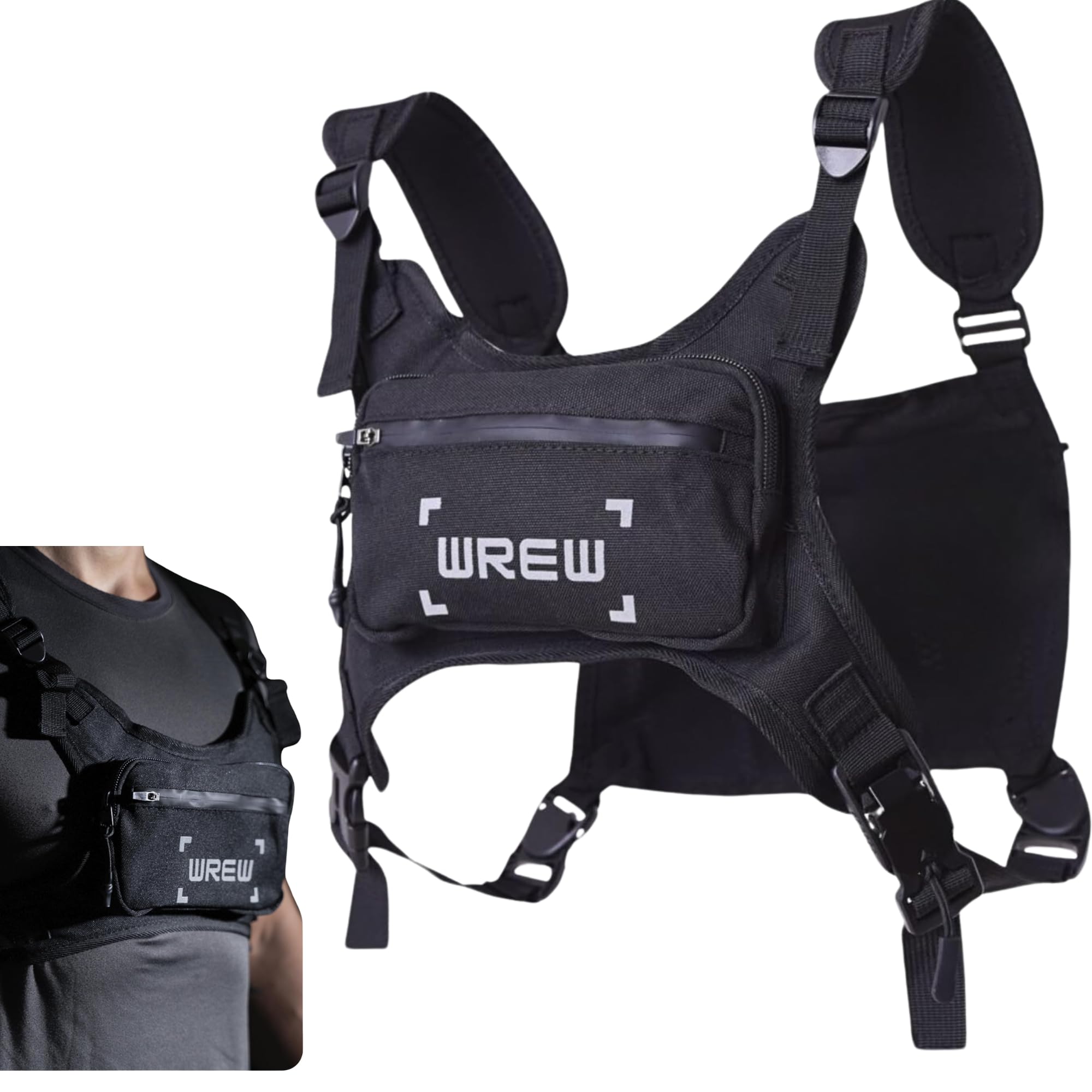 Lightweight Running Chest Bag for Men - Adjustable Crossbody Vest with Phone Holder - Perfect for Workouts, Jogging & Cycling - Anti-Theft Design (Black) | Ideal for Outdoor Sports, Gym & Travel