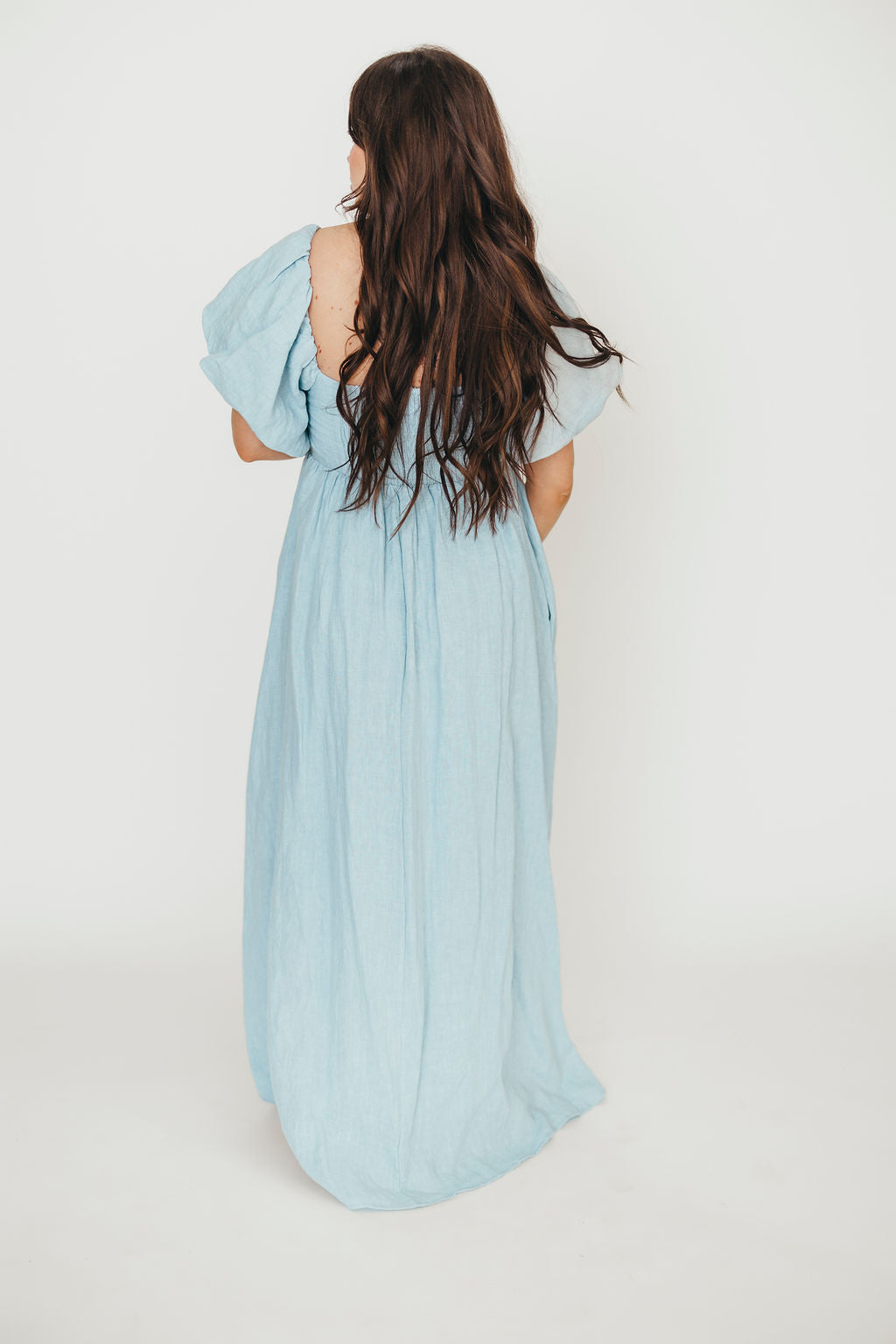 Candace Maxi Dress in Light Blue | 100% Linen Maternity Dress | Bump Friendly & Comfortable | Perfect for Summer, Beach, and Casual Outings