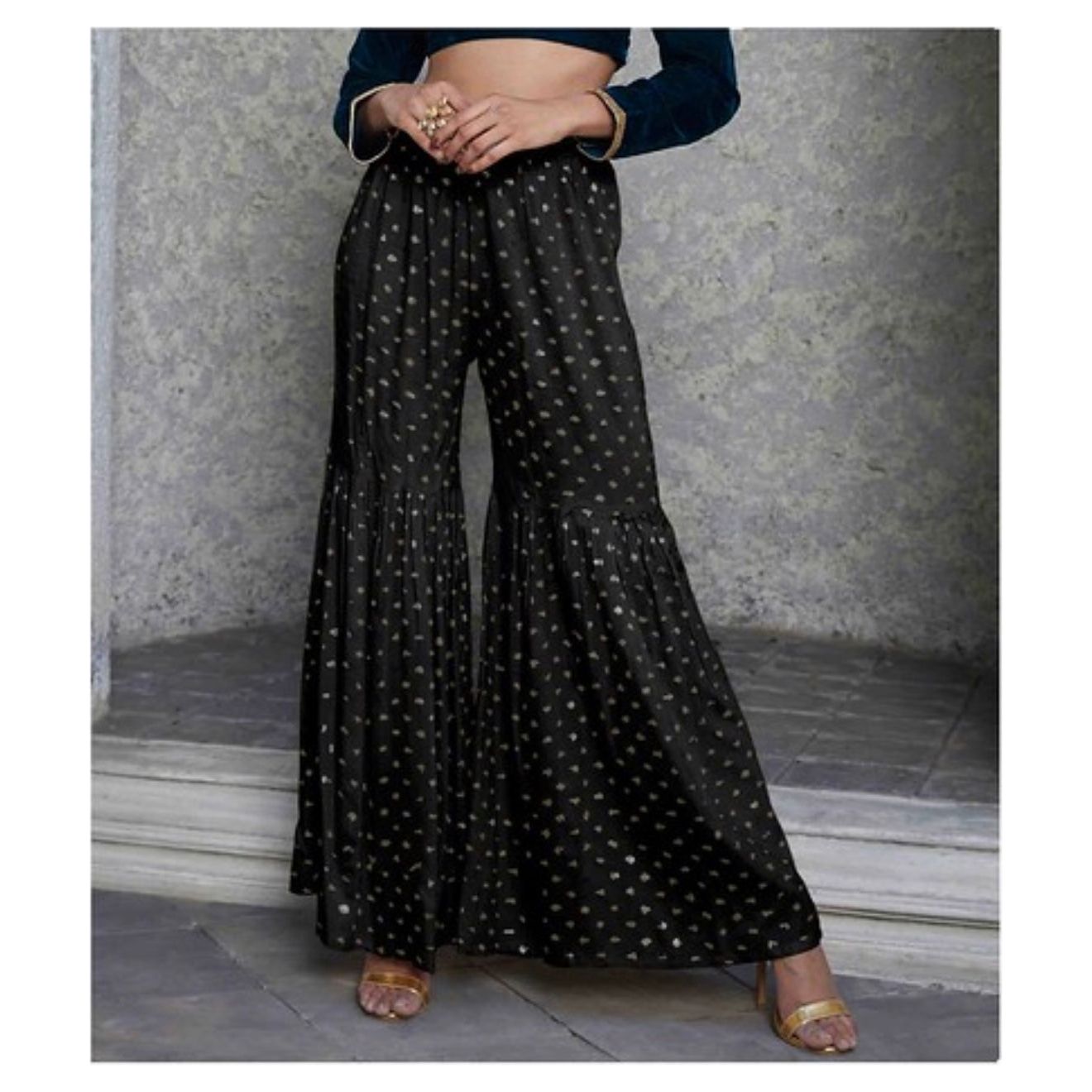 Stylish Indo Fusion Sharara Pants for Women - Elegant Flared Palazzo Bottoms for Weddings, Parties & Festive Occasions