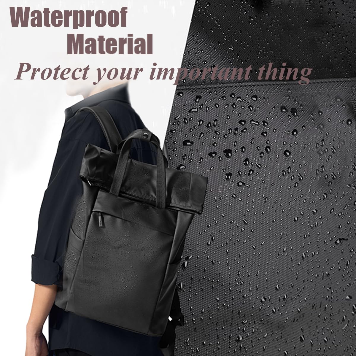 Expandable Roll Top Laptop Backpack - Water-Resistant 15-20L Rucksack for 15 Inch Laptops, Adjustable Large Capacity Daypack for Work, Business, College - Ideal for Men & Women in Urban Commuting & Travel