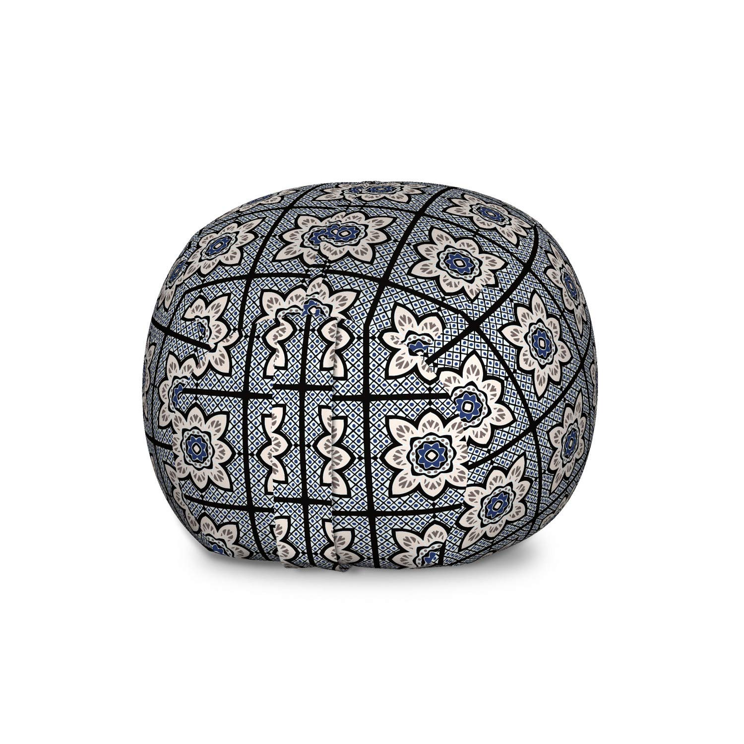 Ambesonne Moroccan Floral Storage Toy Bag Chair - Large Washable Stuffed Animal Organizer with Oriental Damask Design in Eggshell Night Blue - Perfect for Kids' Room, Nursery, and Playroom Organization