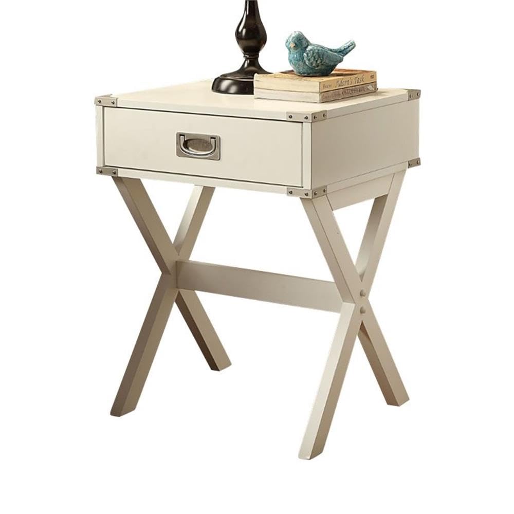 BOWERY HILL White Wooden End Table with Drawer - Modern Side Table for Living Room, Bedroom & Office - Perfect Nightstand or Accent Table