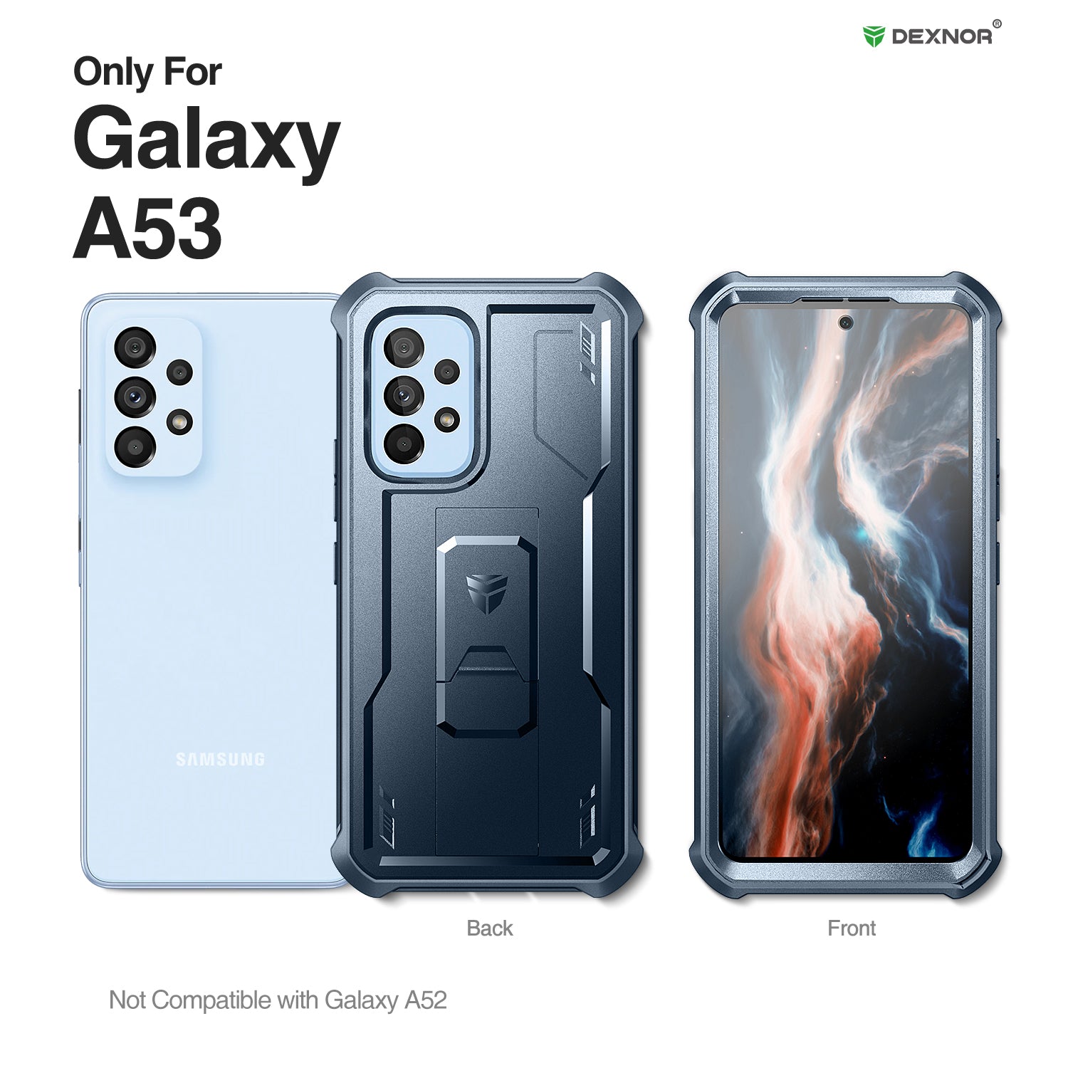 Durable Dexnor Case for Samsung Galaxy A53 5G - Shockproof Rugged Cover with Built-in Kickstand & Screen Protector | Perfect for Outdoor Activities, Work & Travel