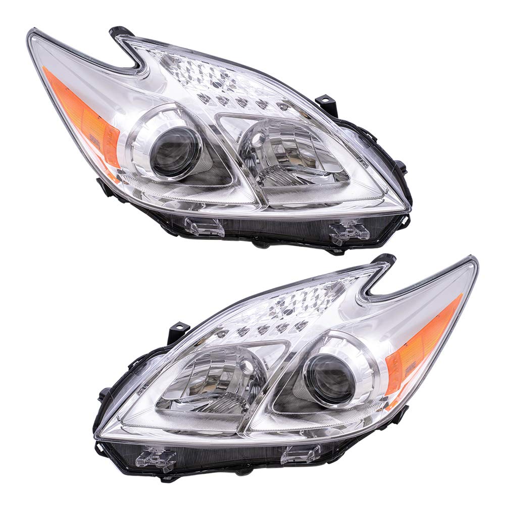 Brock Replacement Halogen Headlight Assembly Set - Left & Right - Compatible with 2012-2015 Toyota Prius - Perfect for Night Driving & Vehicle Restoration Projects
