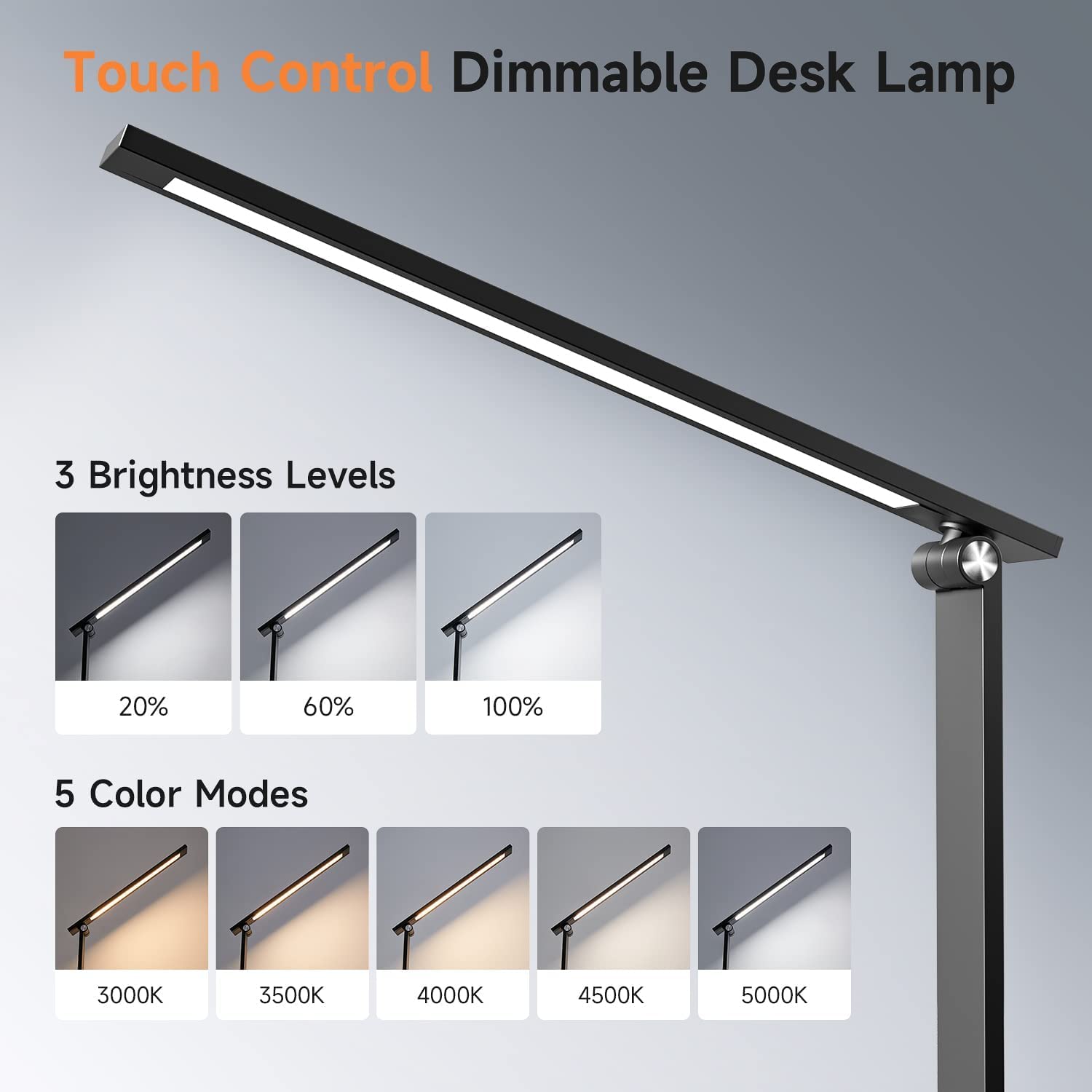 Mubarek LED Desk Lamp - 15 Lighting Modes, 500 Lumen Dimmable Table Light, Adjustable & Foldable Office Study Lamp for Reading, Working, Bedside Use