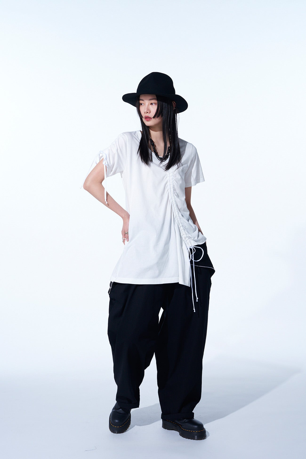 Stylish Cotton Jersey Asymmetrical T-Shirt with Gathered Strings - Trendy Women's Fashion for Casual Wear & Street Style
