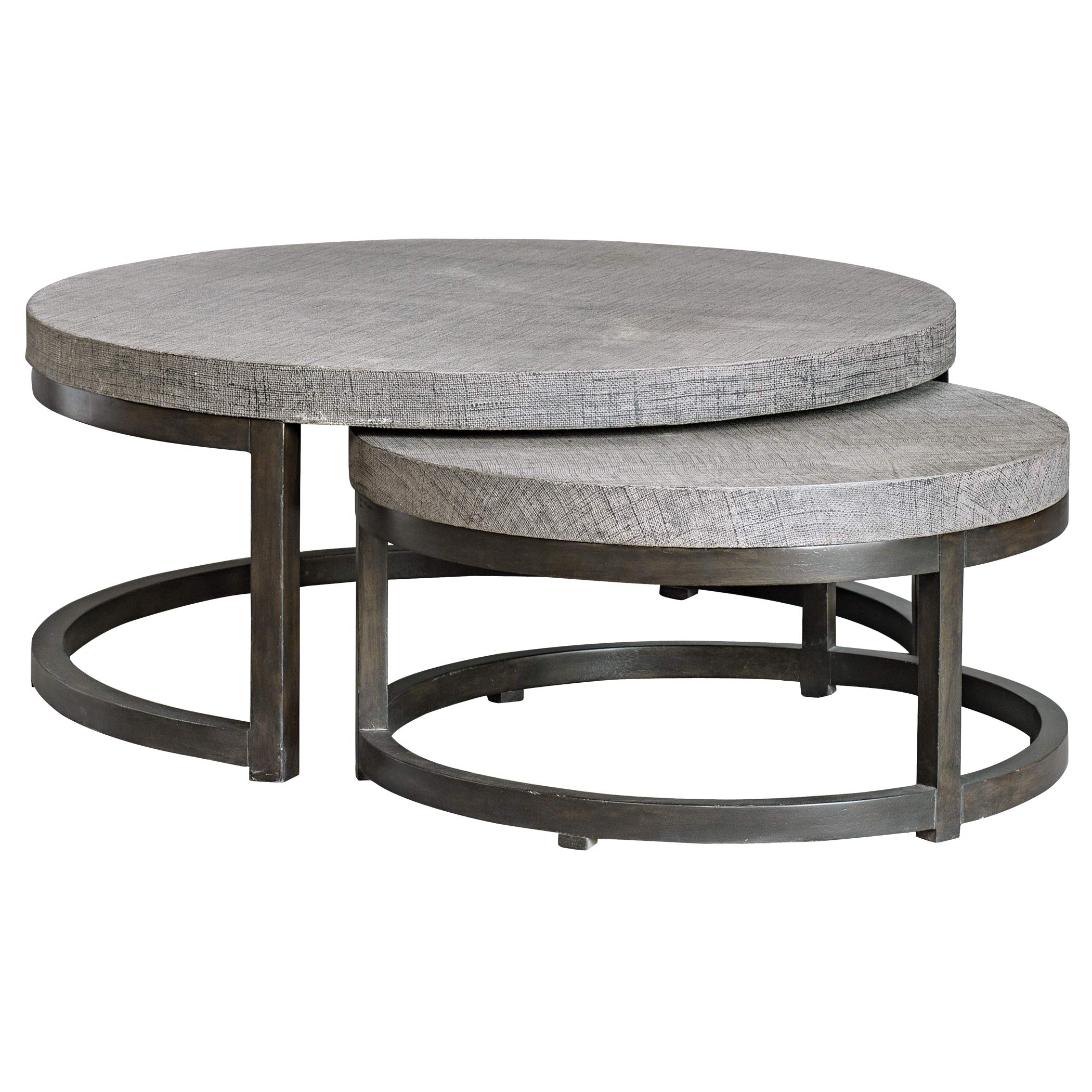 Rustic Modern Round Nesting Coffee Table Set - 2-Tier Geometric Iron for Living Room