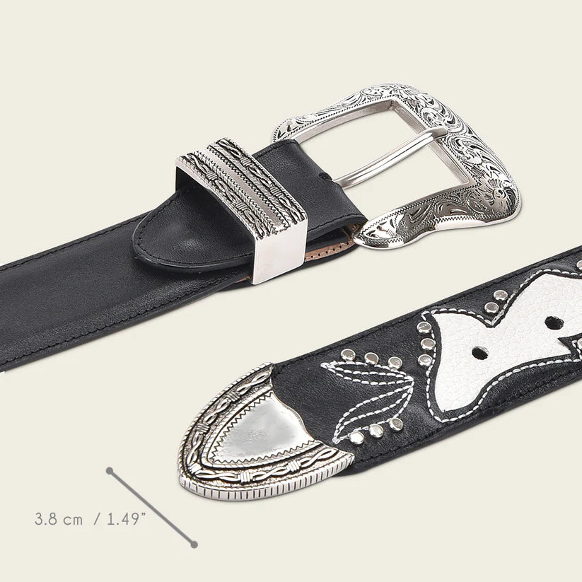 CDA29RS Western Cowgirl Leather Belt for Women - Genuine Leather, Adjustable Buckle, Stylish Black Belt for Rodeo, Horse Riding & Country Fashion