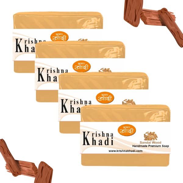 Krishna Khadi Premium Sandalwood Soap Bar (Pack of 4) 125g | 100% Natural, Moisturizing & Gentle Bath Soap for Dry & Sensitive Skin | Perfect for Daily Use, Spa & Ayurvedic Skincare Routine