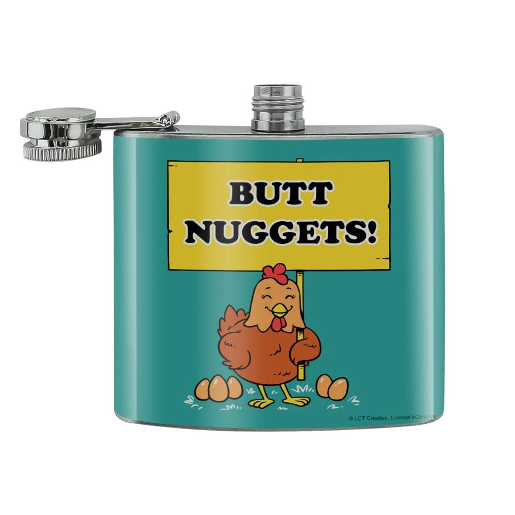 Funny Butt Nuggets Chicken Eggs Stainless Steel 5oz Hip Flask - Perfect for Parties, Gag Gifts & Outdoor Adventures