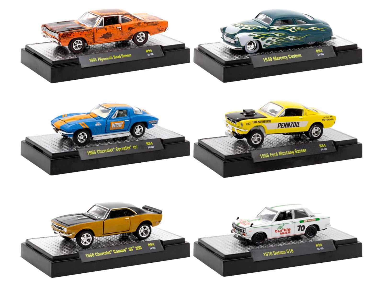M2 Machines 1/64 Scale Diecast Model Cars - Auto Thentics 6-Piece Limited Edition Set (Release 94) in Display Cases - Perfect for Collectors, Gift Giving, and Showcase Display