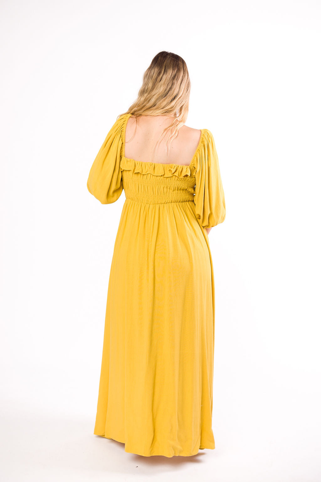 Devon Smocked Maternity Maxi Dress in Mustard Yellow - Bump Friendly Flowy Summer Dress for Pregnancy, Beach & Special Occasions