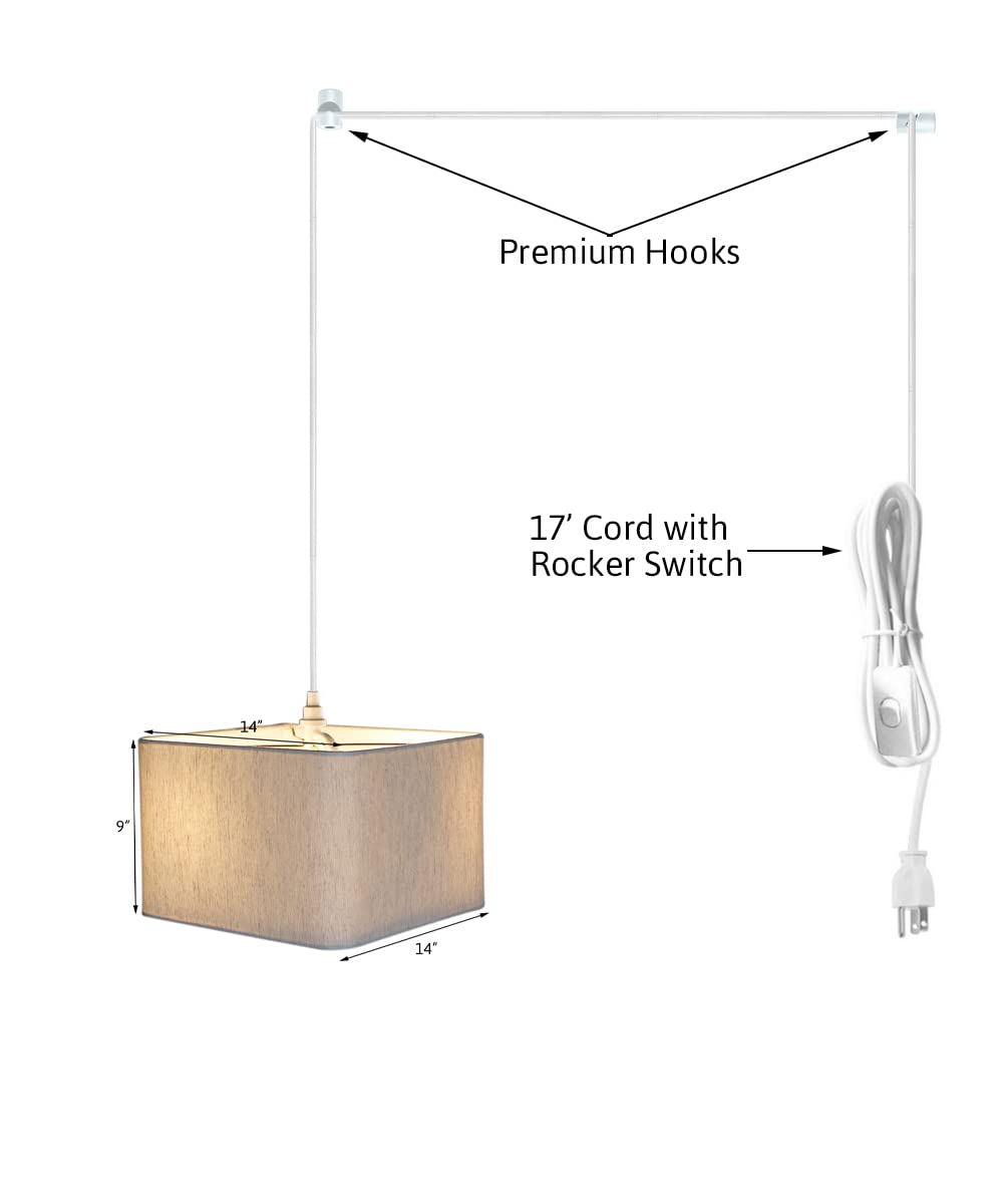 HomeConcept 2-Light Plug-in Pendant Light Fixture with Diffuser - 14 Inch Textured Oatmeal Shade & White Cord - Perfect for Kitchen Island, Dining Room or Bedroom Lighting