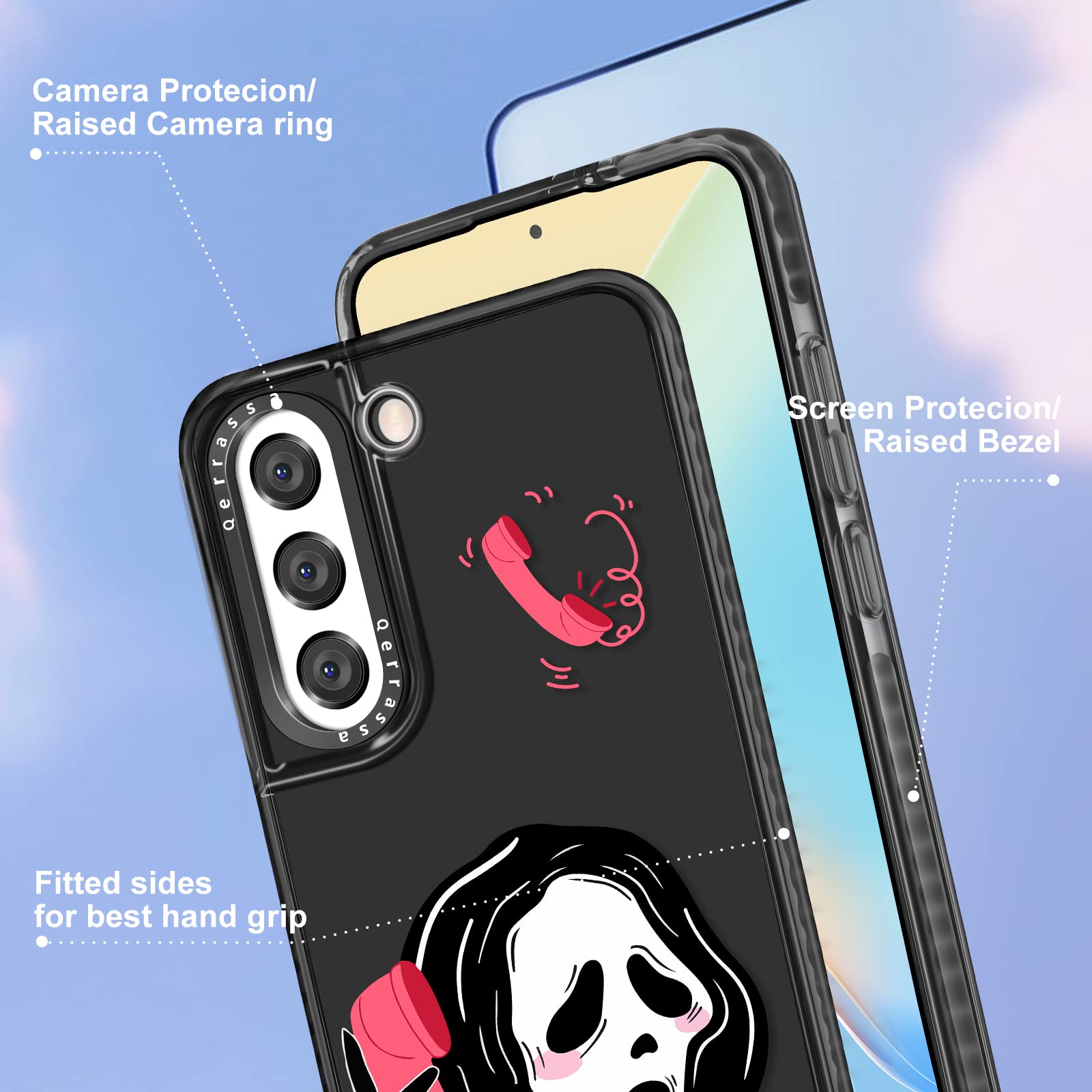 Qerrassa Black Skull TPU Case for Samsung Galaxy S22 6.1 Inch - Cute Cartoon Kawaii Soft Protective Cover for Girls, Boys & Kids - Funny Fashion Phone Case for Samsung S22 - Perfect for School, Work & Daily Use