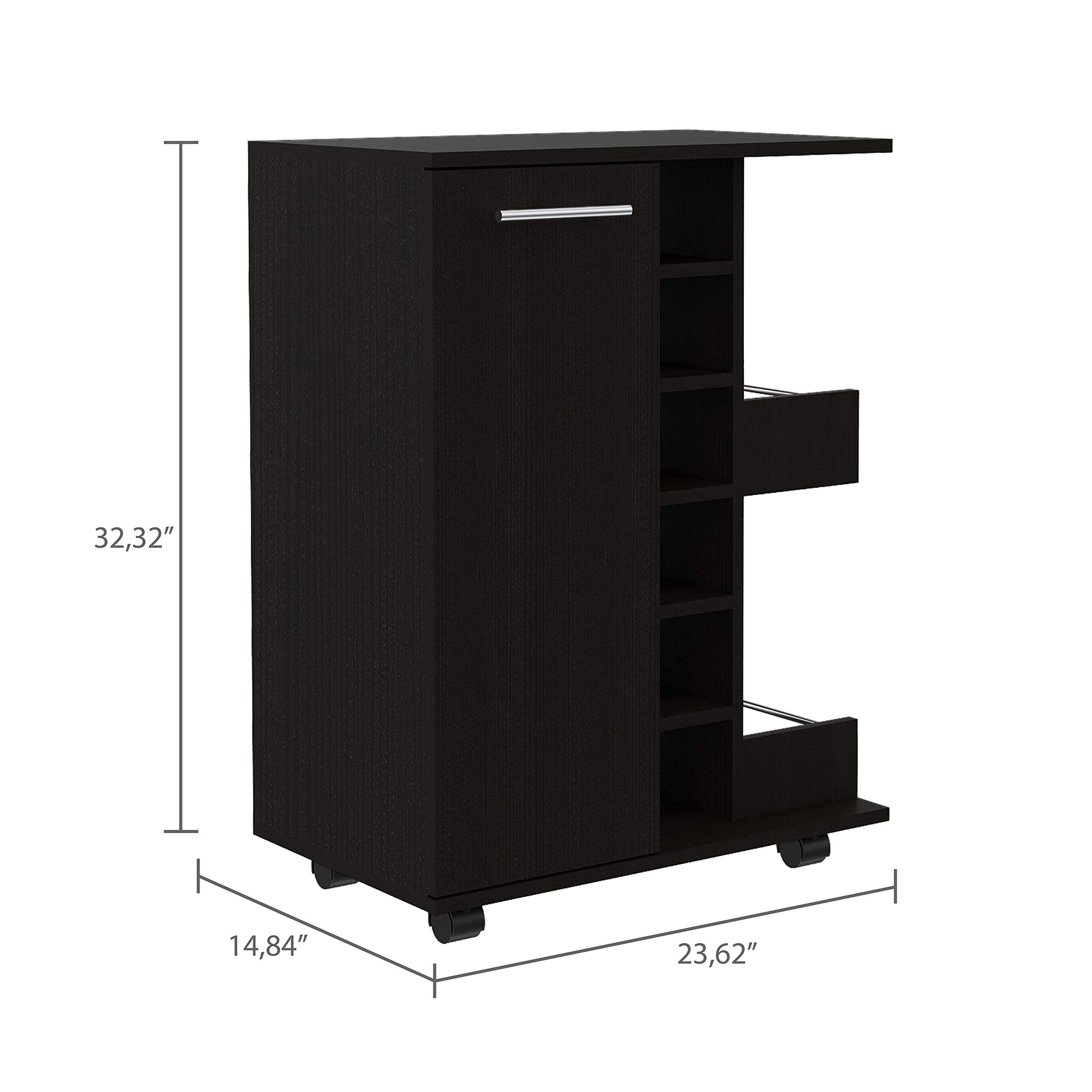 Tennessee 29-inch Tall Bar Cart with Cabinet Storage - 6 Cubbies & 2 Shelves - Black Wenge Finish - Perfect for Home Bar, Kitchen Organization & Living Room Decor
