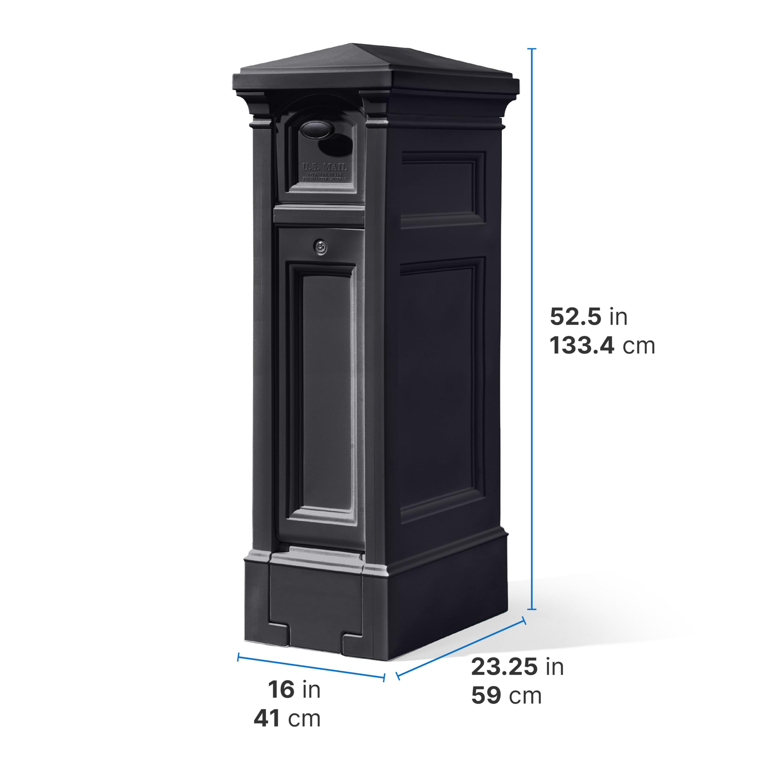 Step2 Atherton Reserve Large Outdoor Mailbox with Extra Storage - Weather Resistant Durable Plastic Mailbox & Post - Easy Installation with Flag Included (Onyx Black) - Perfect for Homes, Apartments & Rural Areas
