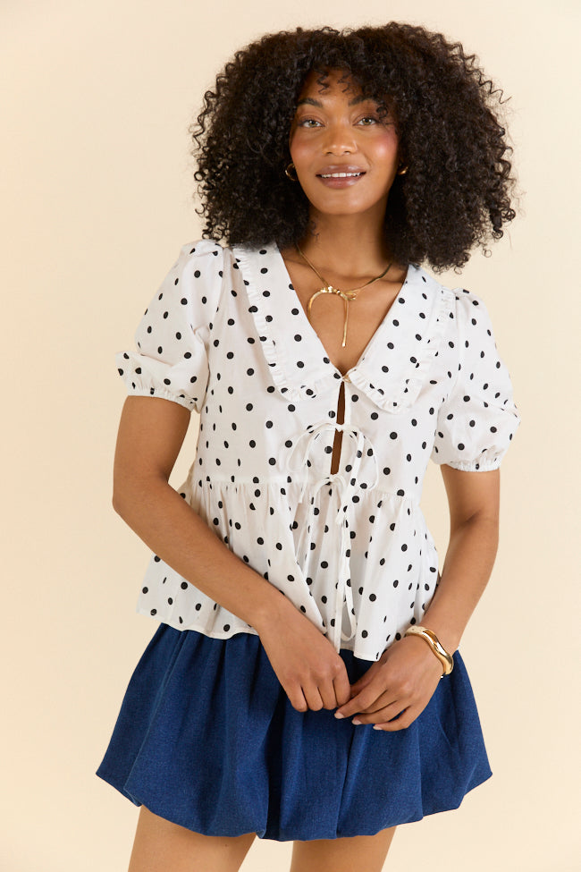 Elegant Ivory & Black Peter Pan Collar Polka Dot Blouse for Women - Vintage Inspired Office & Party Wear - Final Sale
