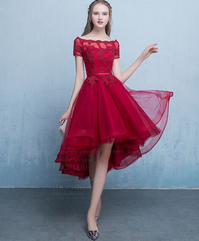 Elegant Burgundy Tulle Lace Short Prom Dress | Homecoming Party Gown | Perfect for Prom Night, Homecoming Dance & Special Occasions