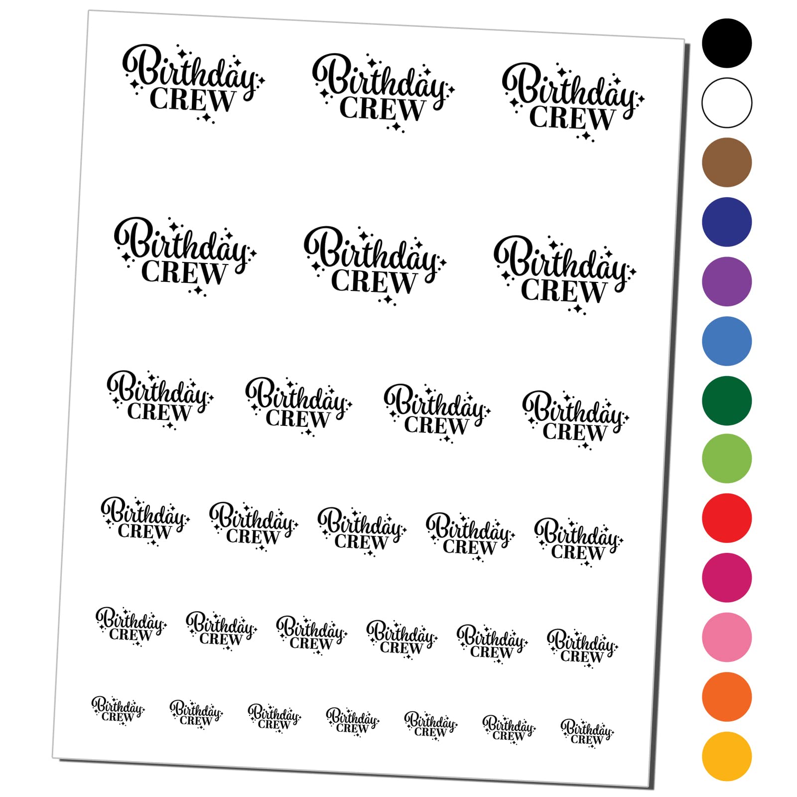 Waterproof Birthday Crew Celebration Stars & Dots Temporary Tattoos - Fake Body Art Set (Black, 1 Sheet) for Parties, Festivals & Costume Events