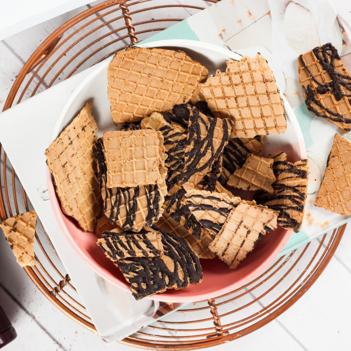 Urban Platter Chocolate Flavor Choco Drizzle Waffle Chips - Crunchy Tea Time Snack & Dessert Topping (120g) | Kid-Friendly, Light & Fun Treat for Parties, Movie Nights & Afternoon Tea